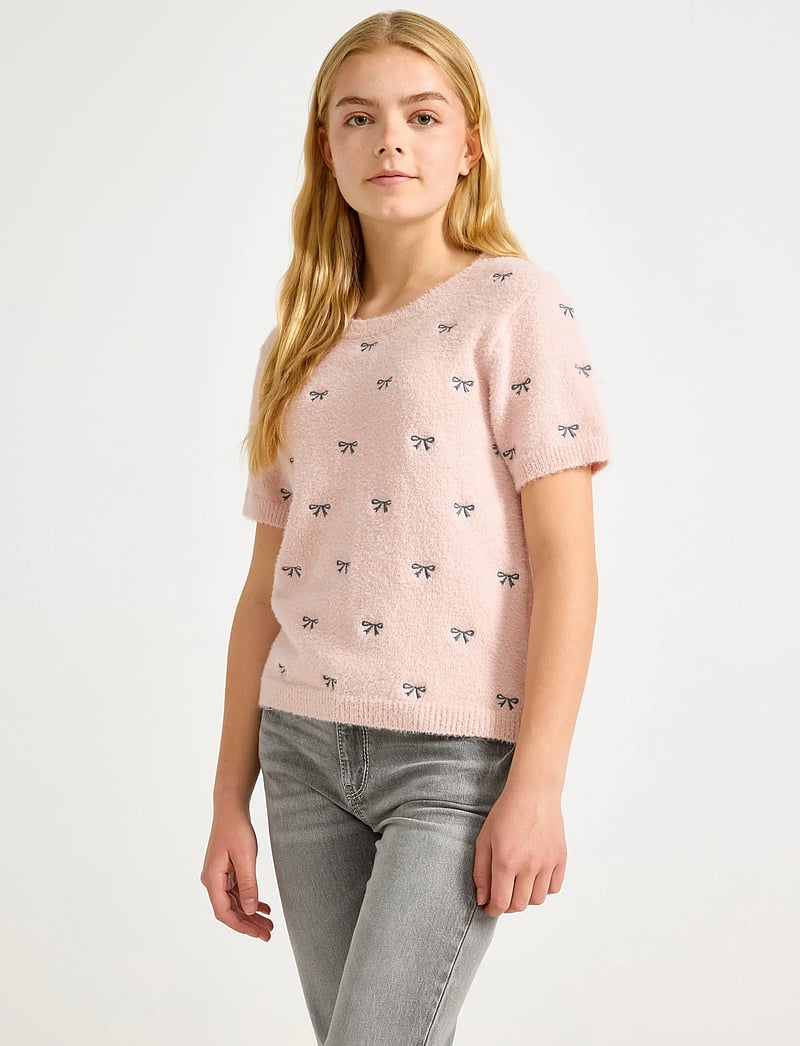 Lindex - T shirt knitted featheryarn - kortärmade t-shirts - light dusty pink - 0