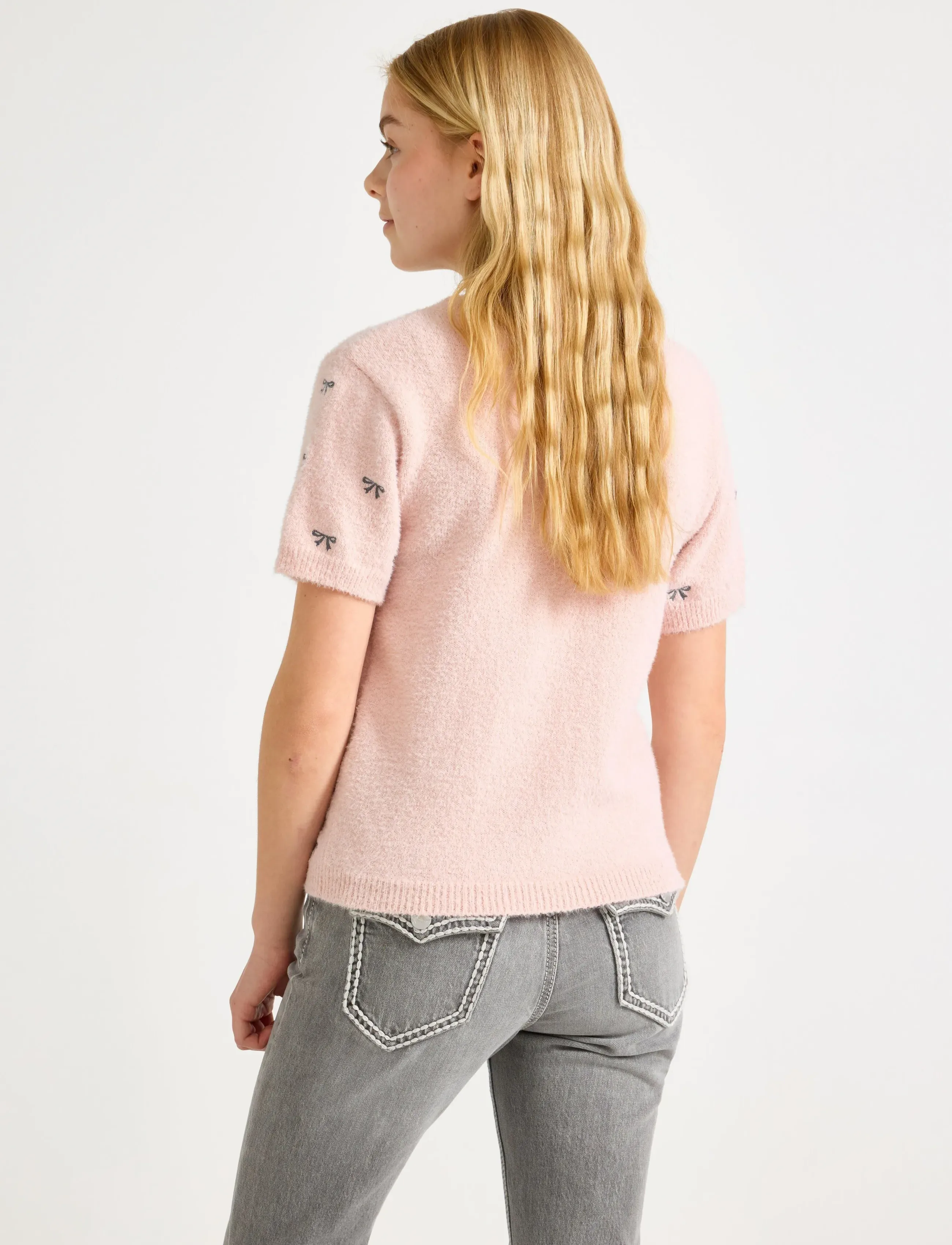 Lindex - T shirt knitted featheryarn - kurzärmelige - light dusty pink - 3
