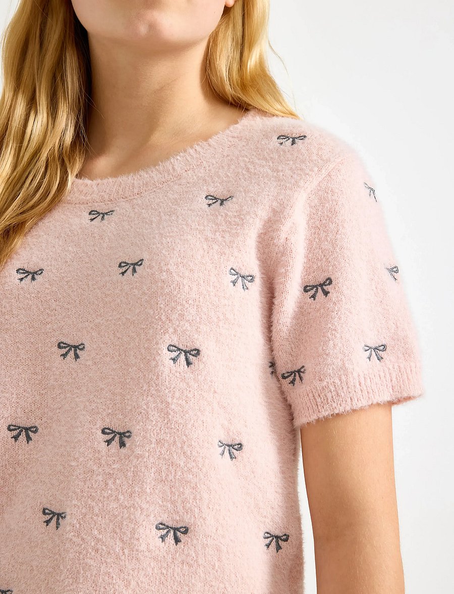 Lindex - T shirt knitted featheryarn - kortærmede t-shirts - light dusty pink - 4