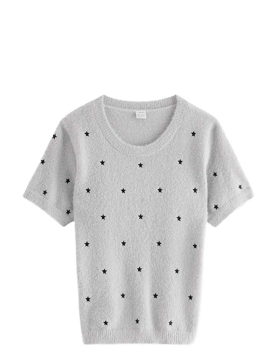 Lindex - T shirt knitted featheryarn - lühikeste varrukatega t-särgid - light grey - 1