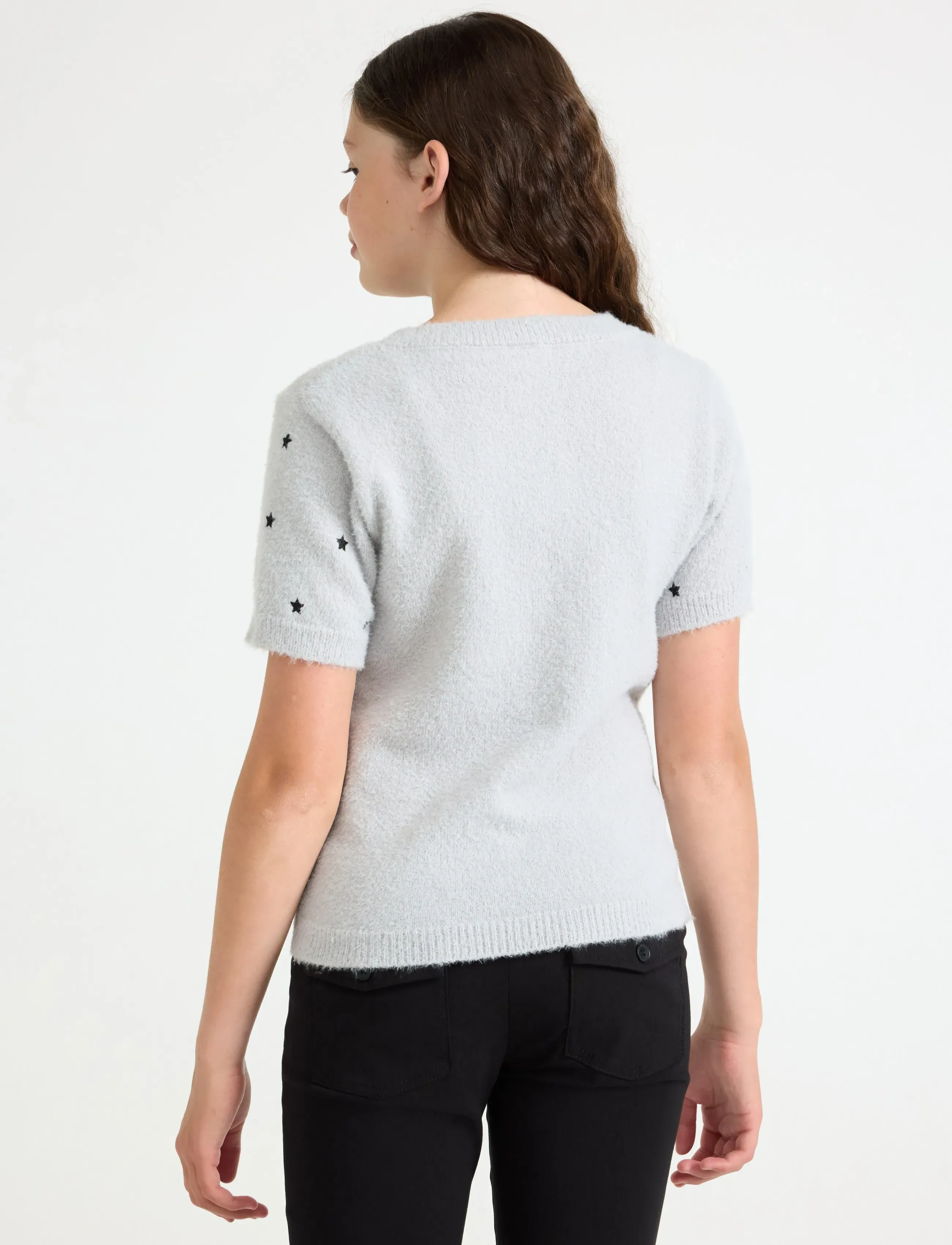 Lindex - T shirt knitted featheryarn - kortärmade t-shirts - light grey - 3