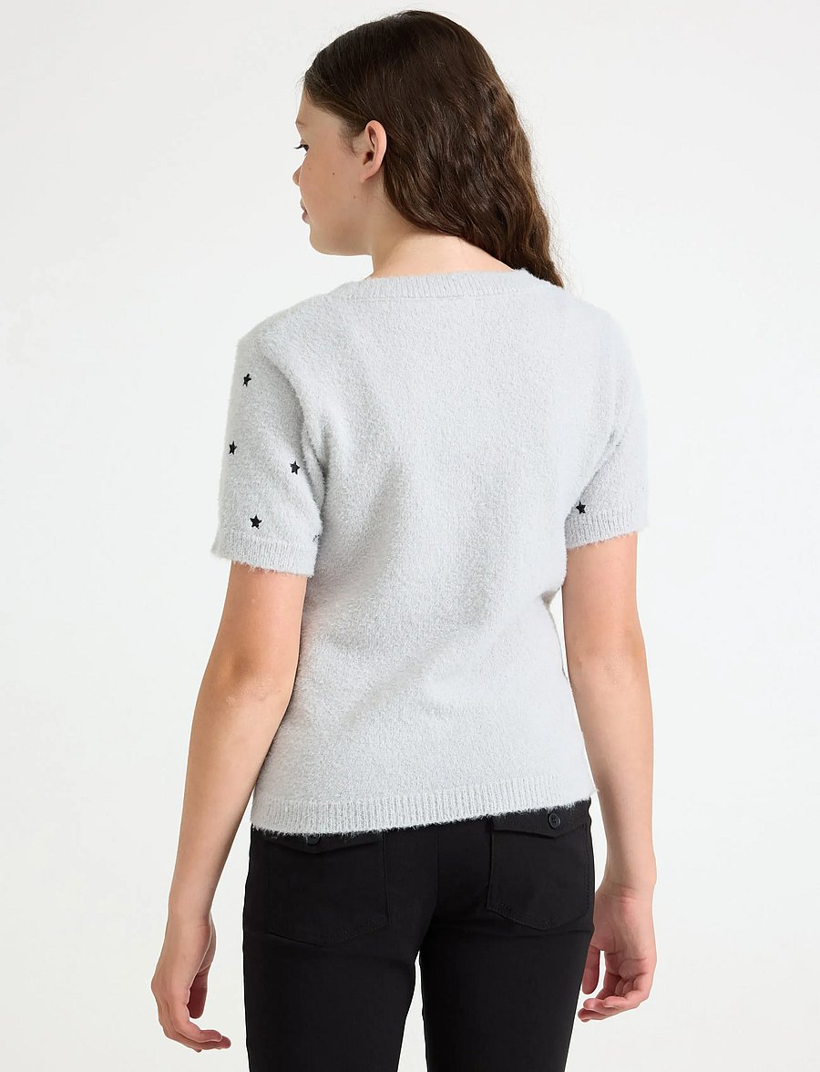 Lindex - T shirt knitted featheryarn - lühikeste varrukatega t-särgid - light grey - 3