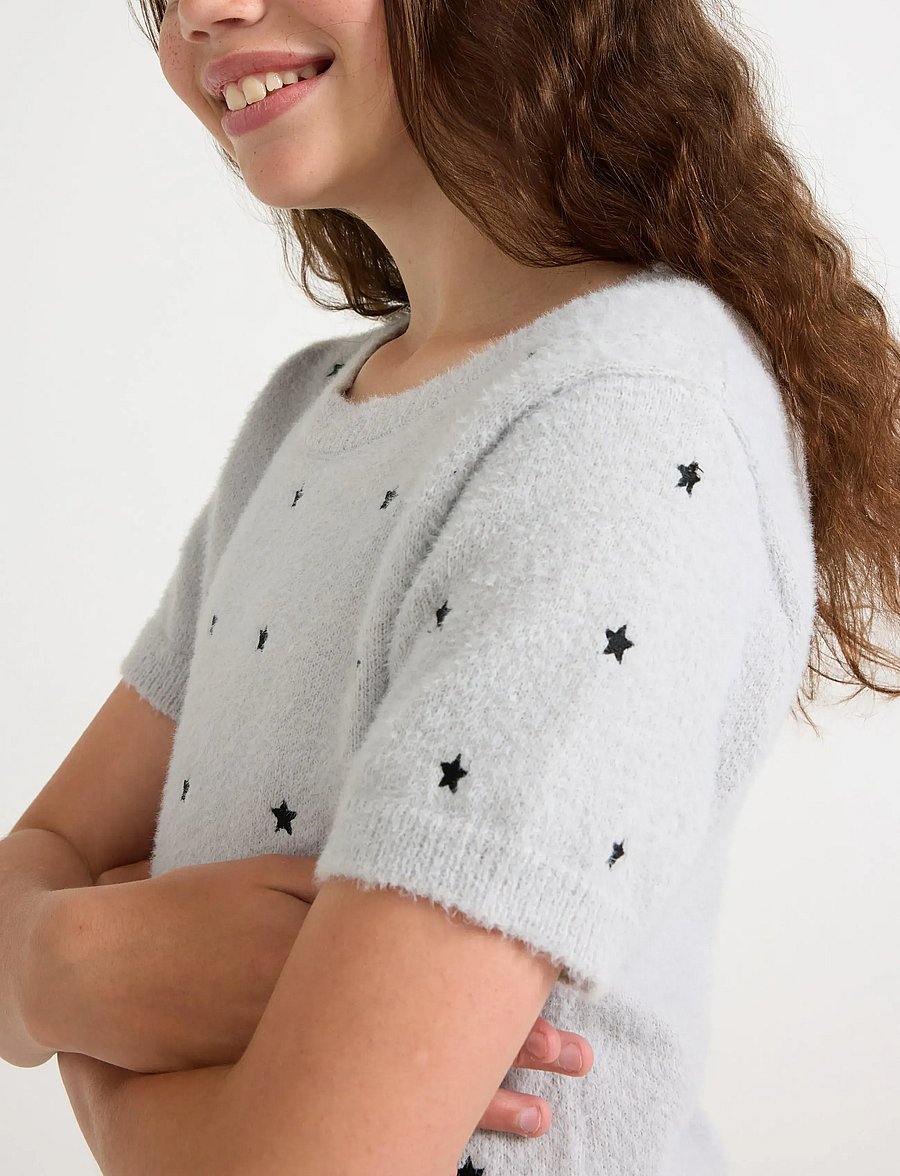 Lindex - T shirt knitted featheryarn - lühikeste varrukatega t-särgid - light grey - 4