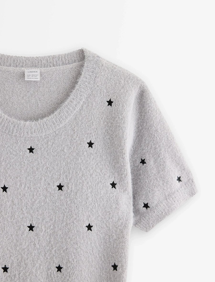 Lindex - T shirt knitted featheryarn - lühikeste varrukatega t-särgid - light grey - 5