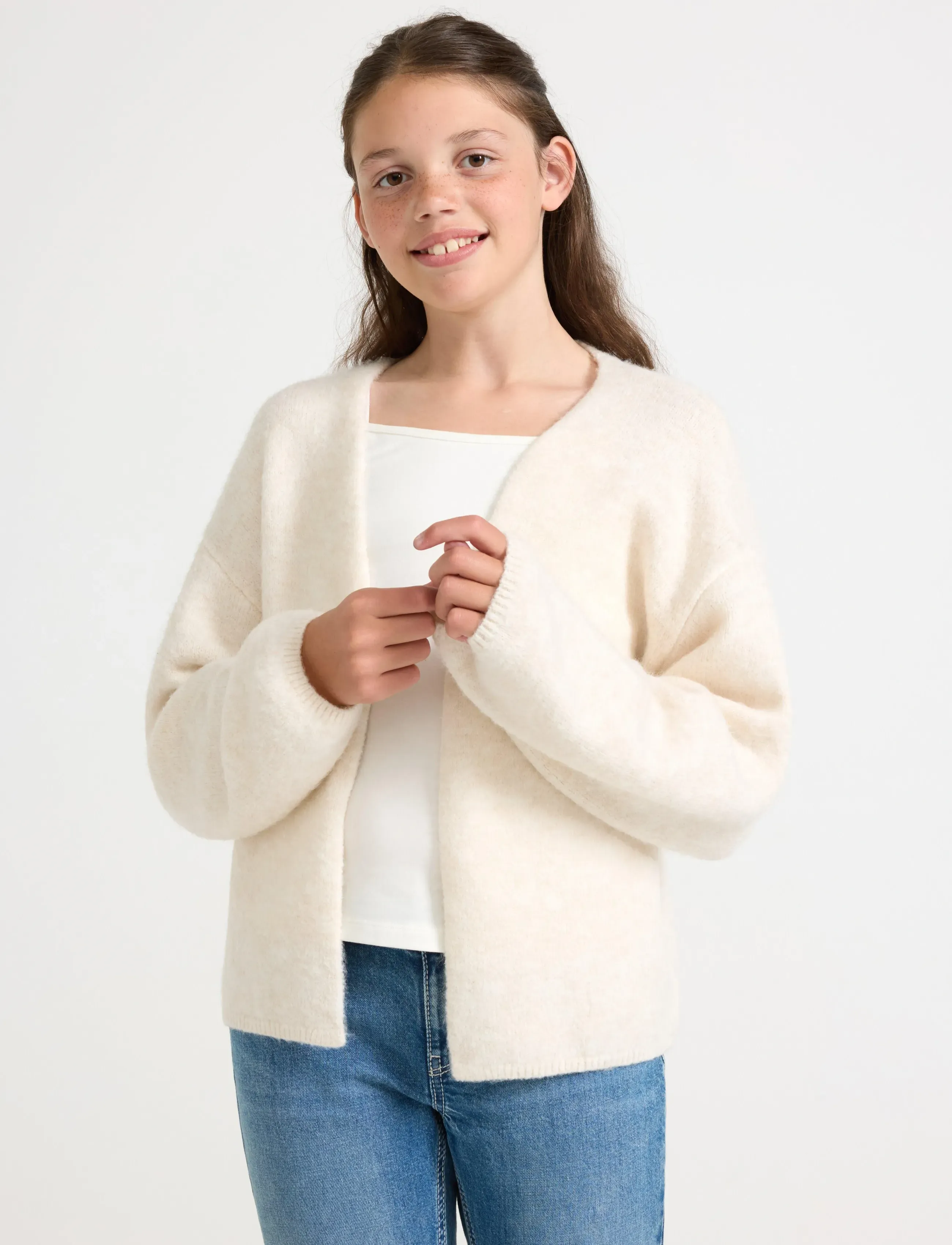Lindex Knitted Cardigan, 128, White, Strik > Cardigans, Dame