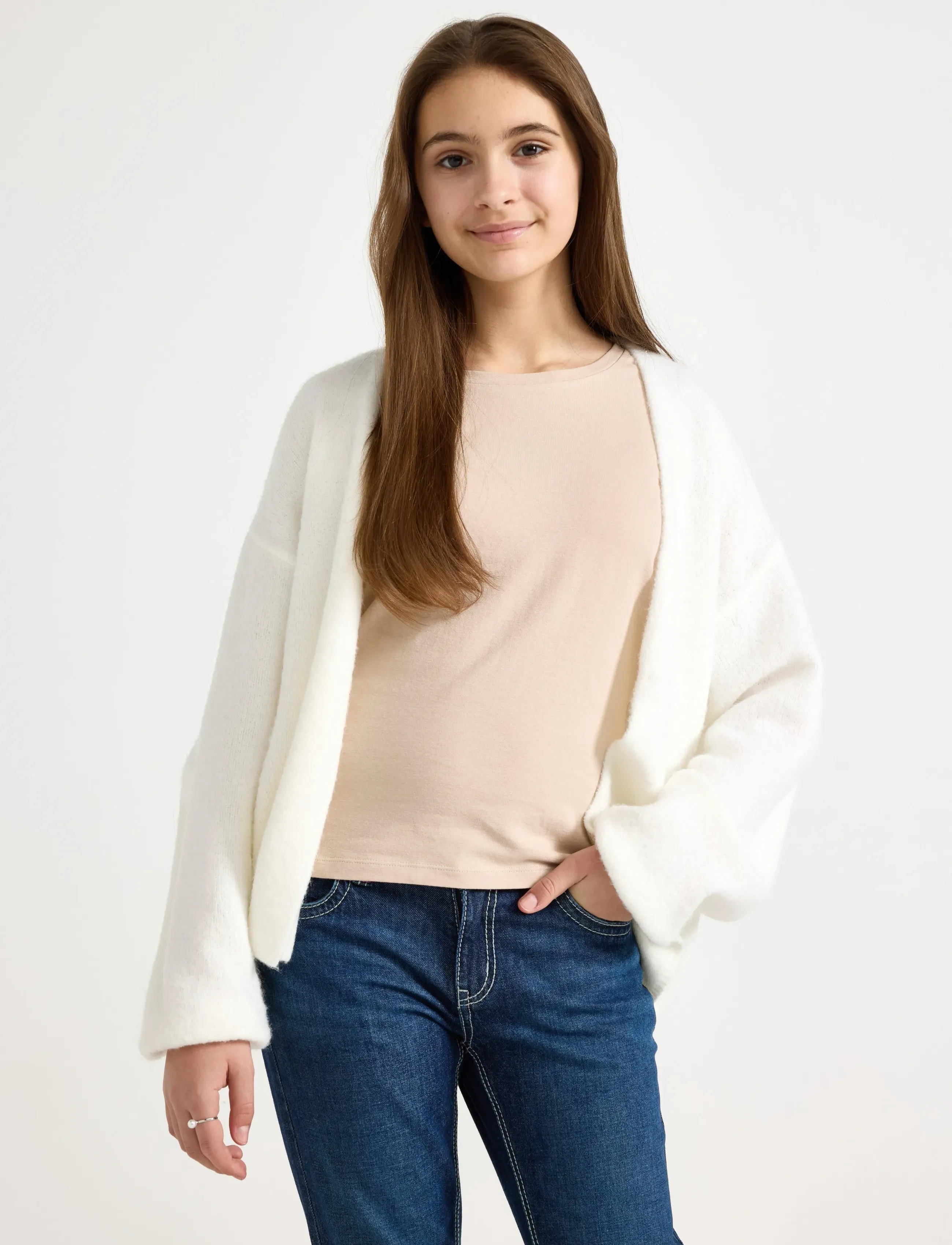 Lindex Knitted Cardigan, 128, Knitwear, Creme - Cardigans, Kinder