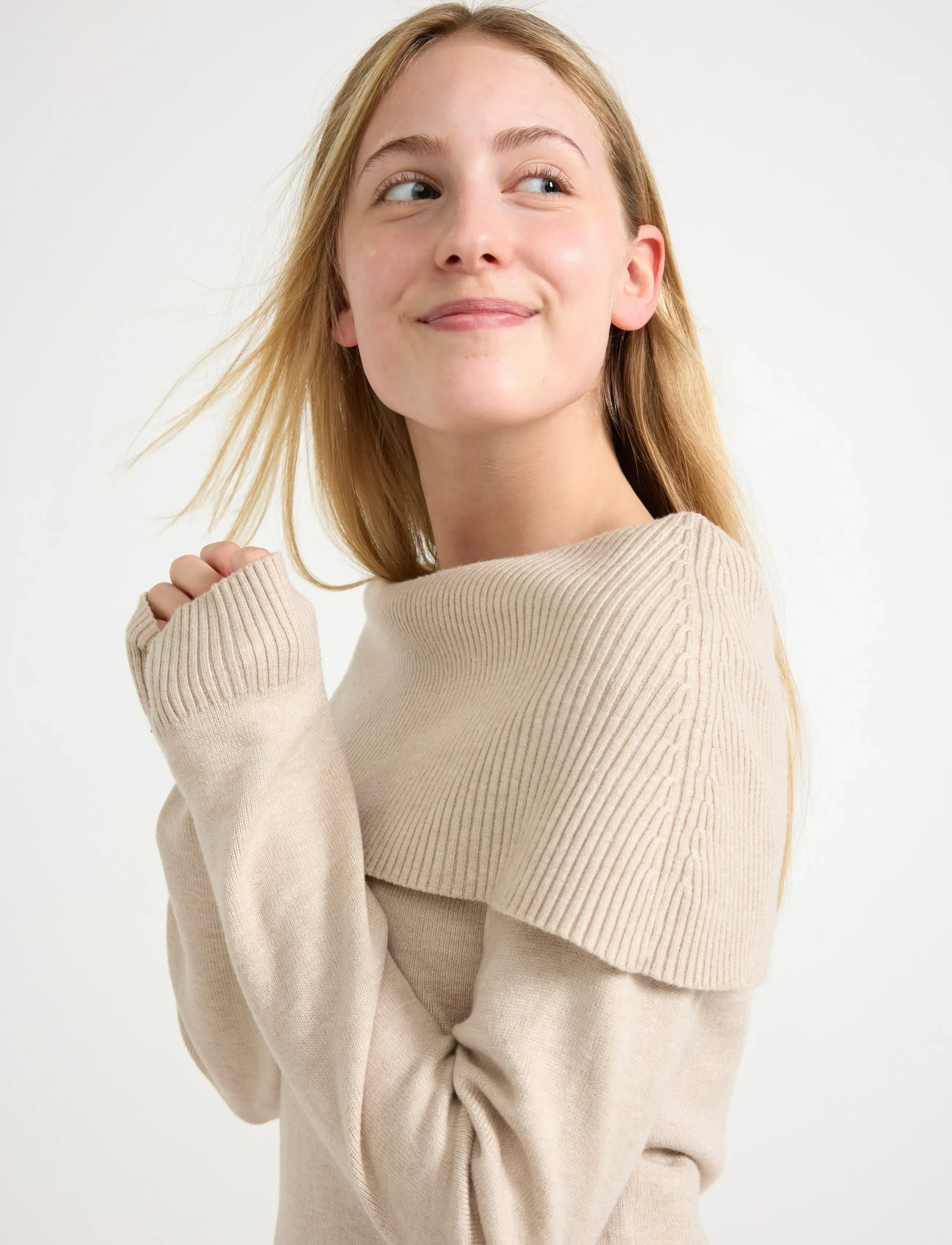 Lindex - Sweater knitted fold down - stickade tröjor - beige melange - 4