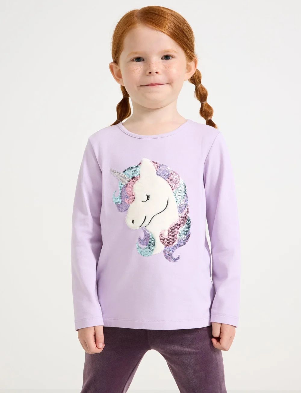 Lindex - Top ls unicorn rainbow w sequi - długi rękaw - light lilac - 0