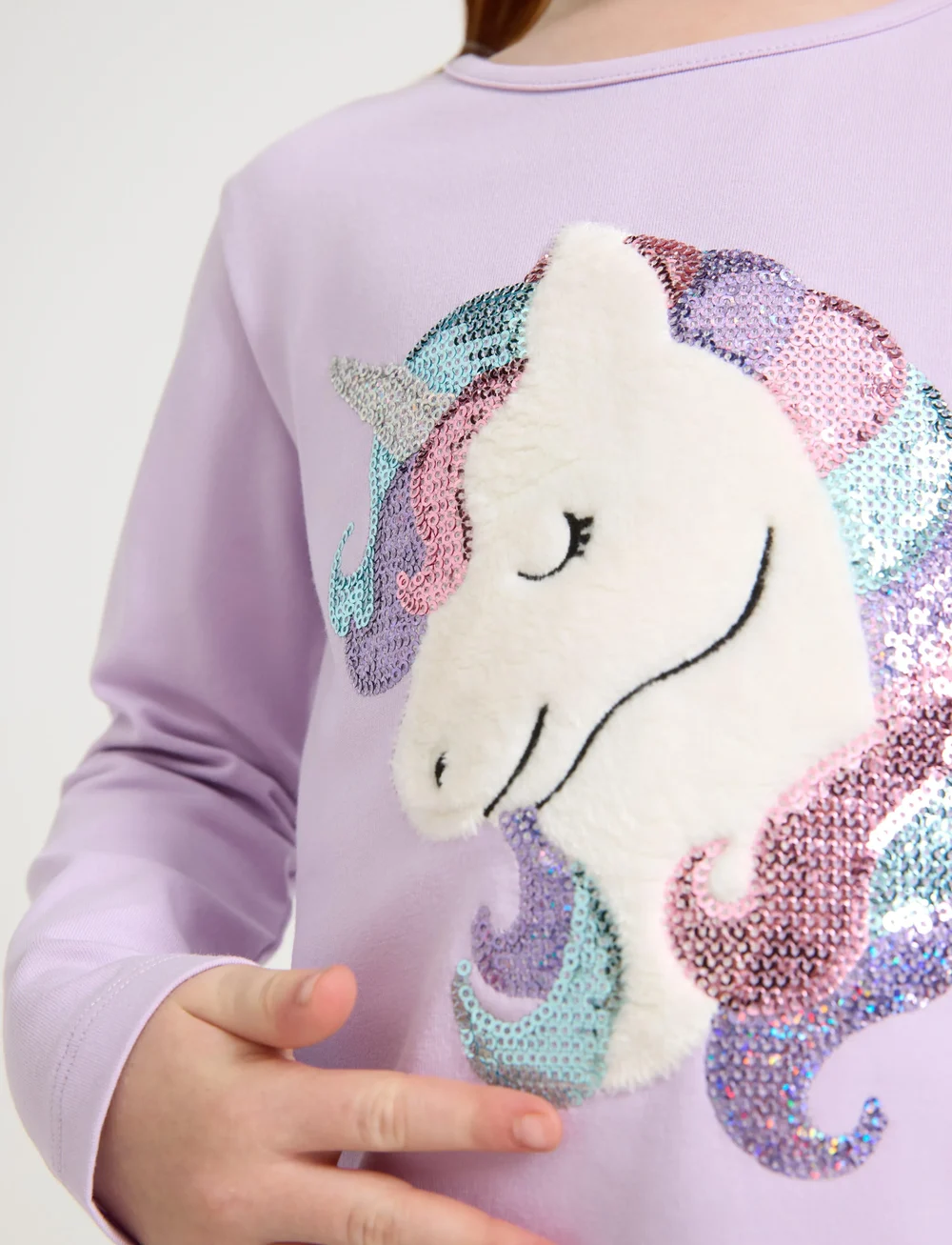 Lindex - Top ls unicorn rainbow w sequi - długi rękaw - light lilac - 4