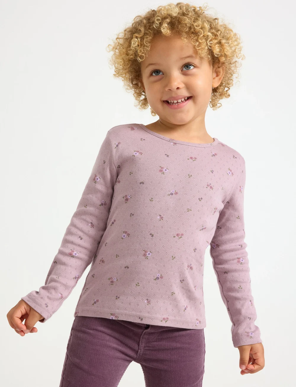 Lindex - Top ls pointelle AOP - langärmelig - light dusty lilac - 0
