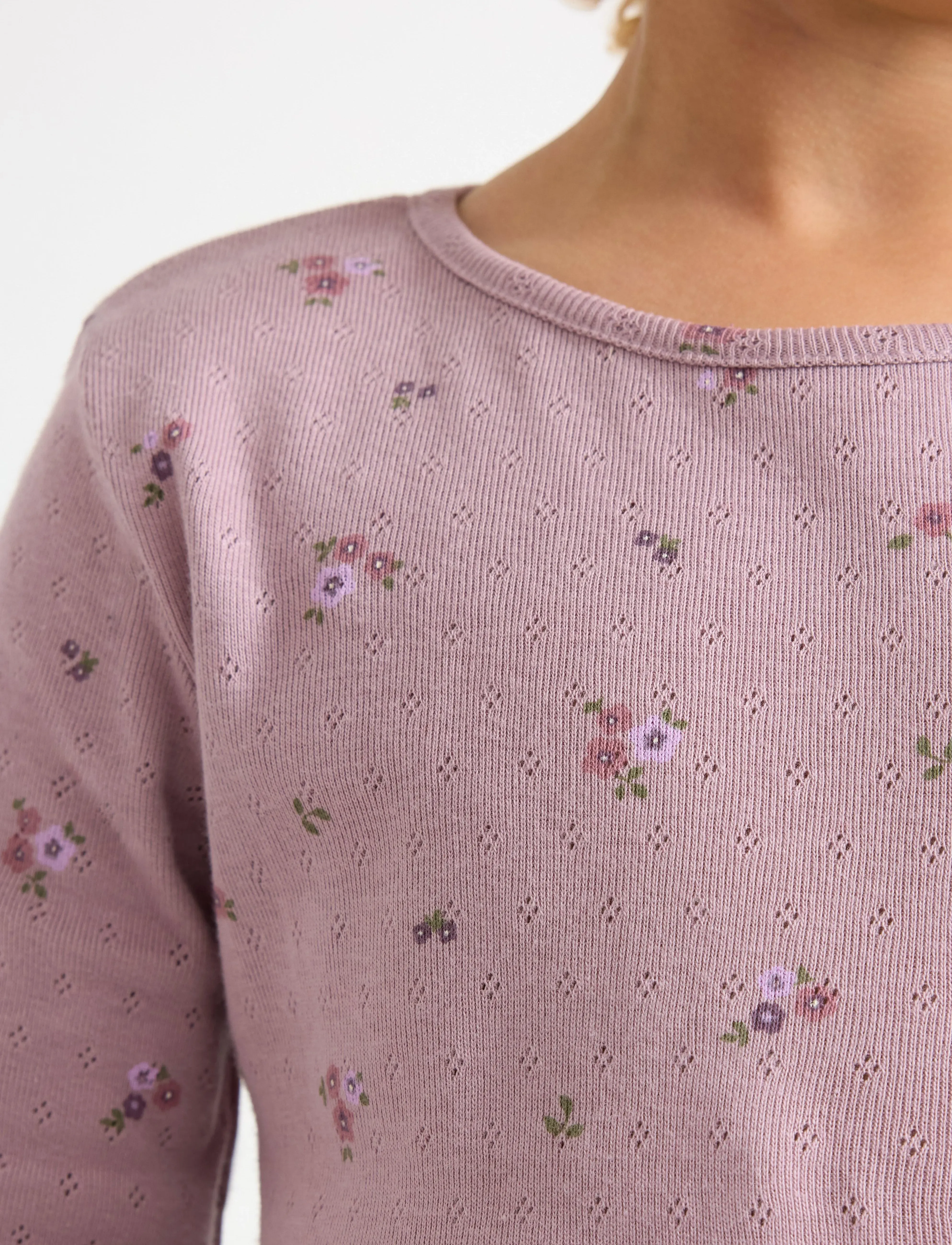 Lindex - Top ls pointelle AOP - light dusty lilac - 4