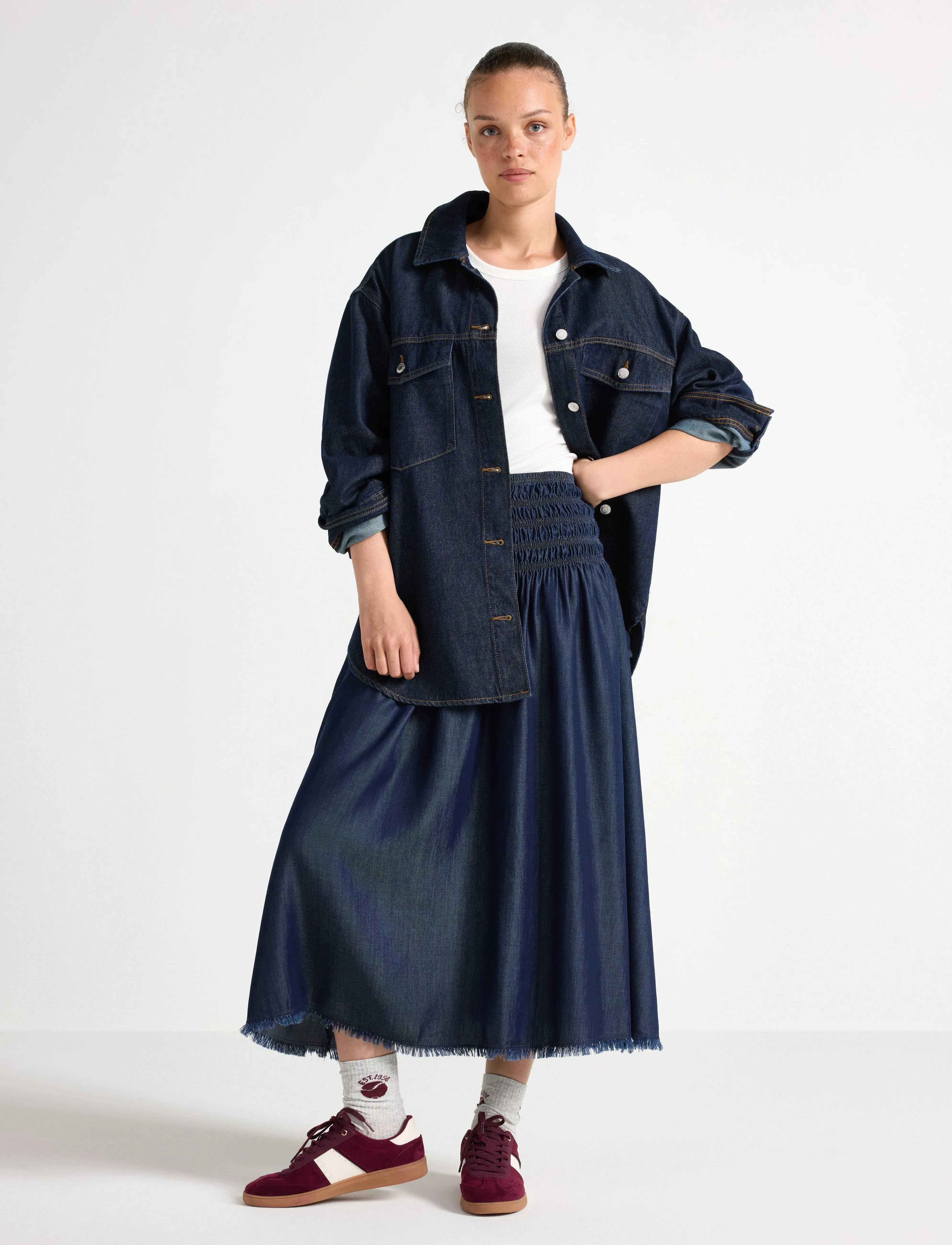 Lindex Skirt Loana Denim, S, Röcke, Marineblau - Knee-length & Midi Frauen