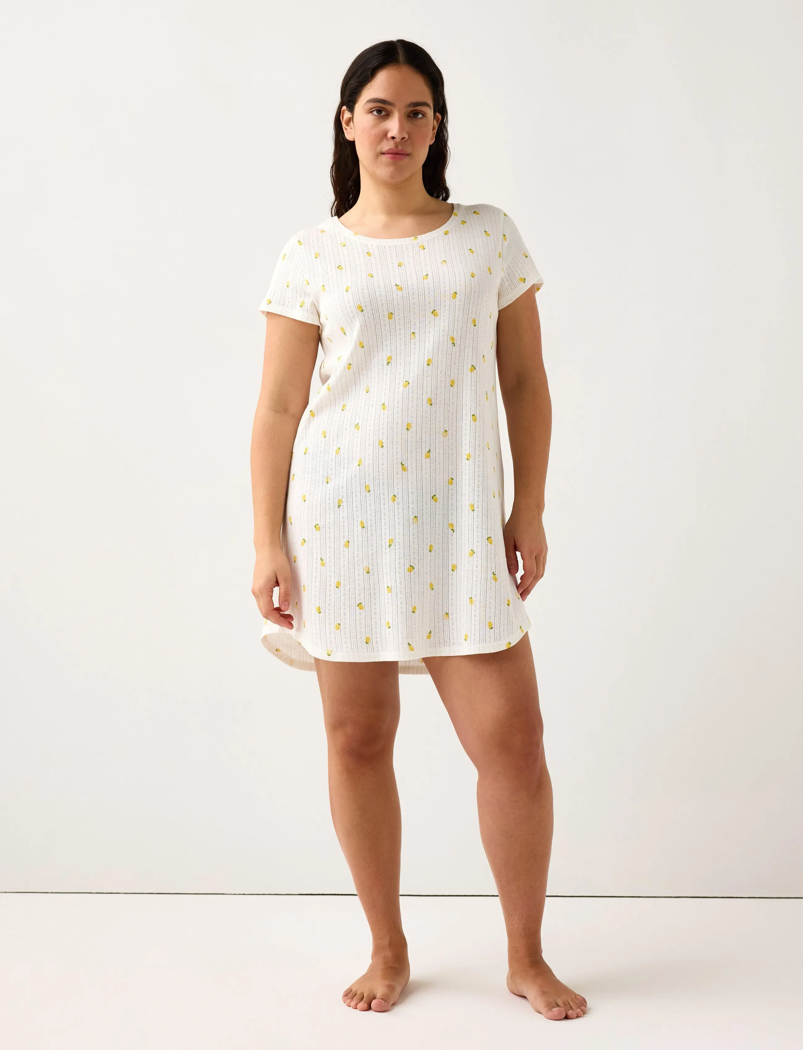 Lindex Nightdress, Kvinder, Kortærmet Mønstret Natkjole, Hvid, Str: XL