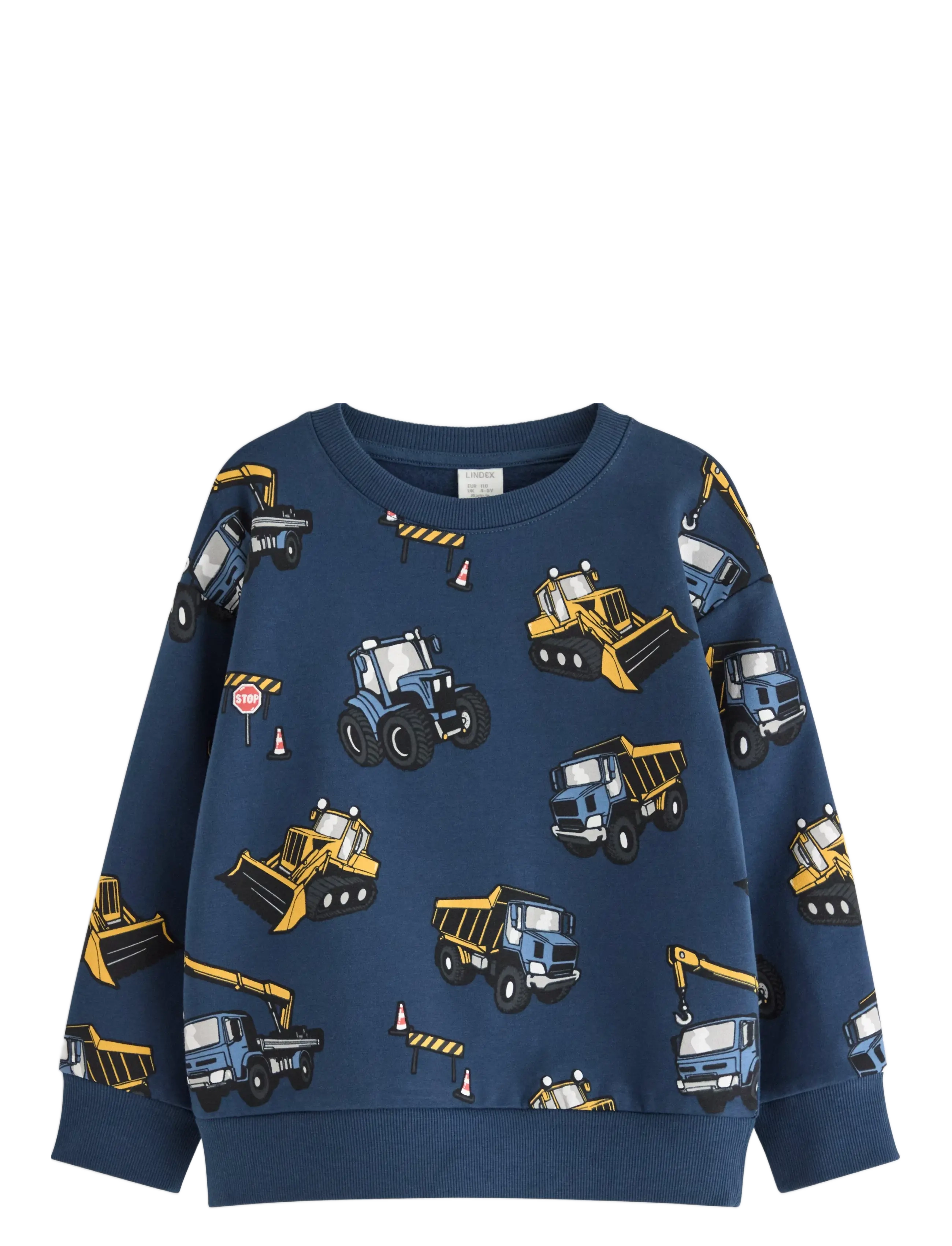LINDEX Sweatshirt Working Vehicle Aop Navy - 116 - Kinder