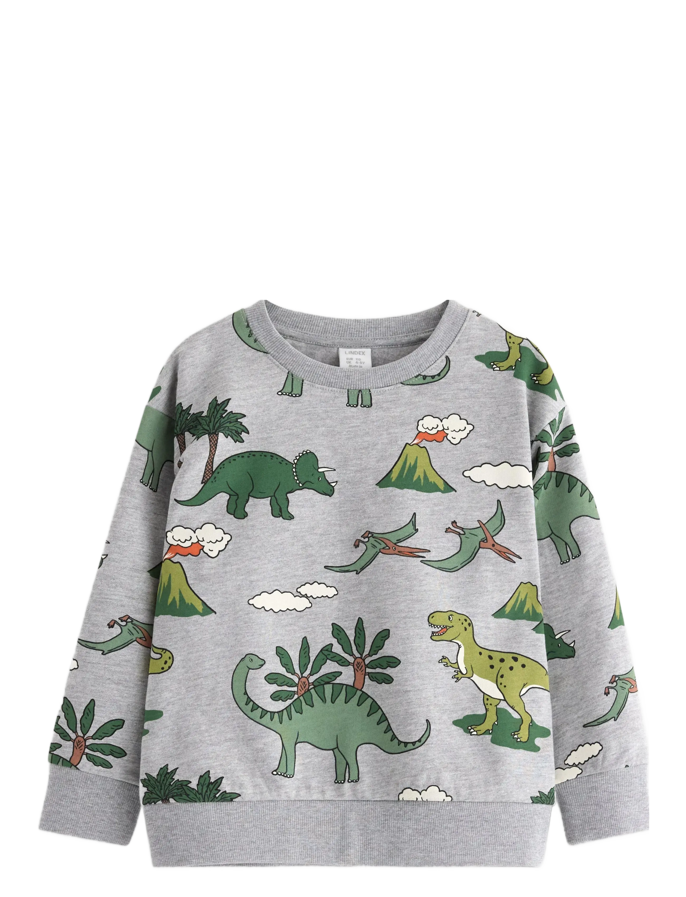 Lindex Sweatshirt Dino Aop, 98, Grey, Sweatshirts & Hættetrøjer > Sweatshirts, Børn