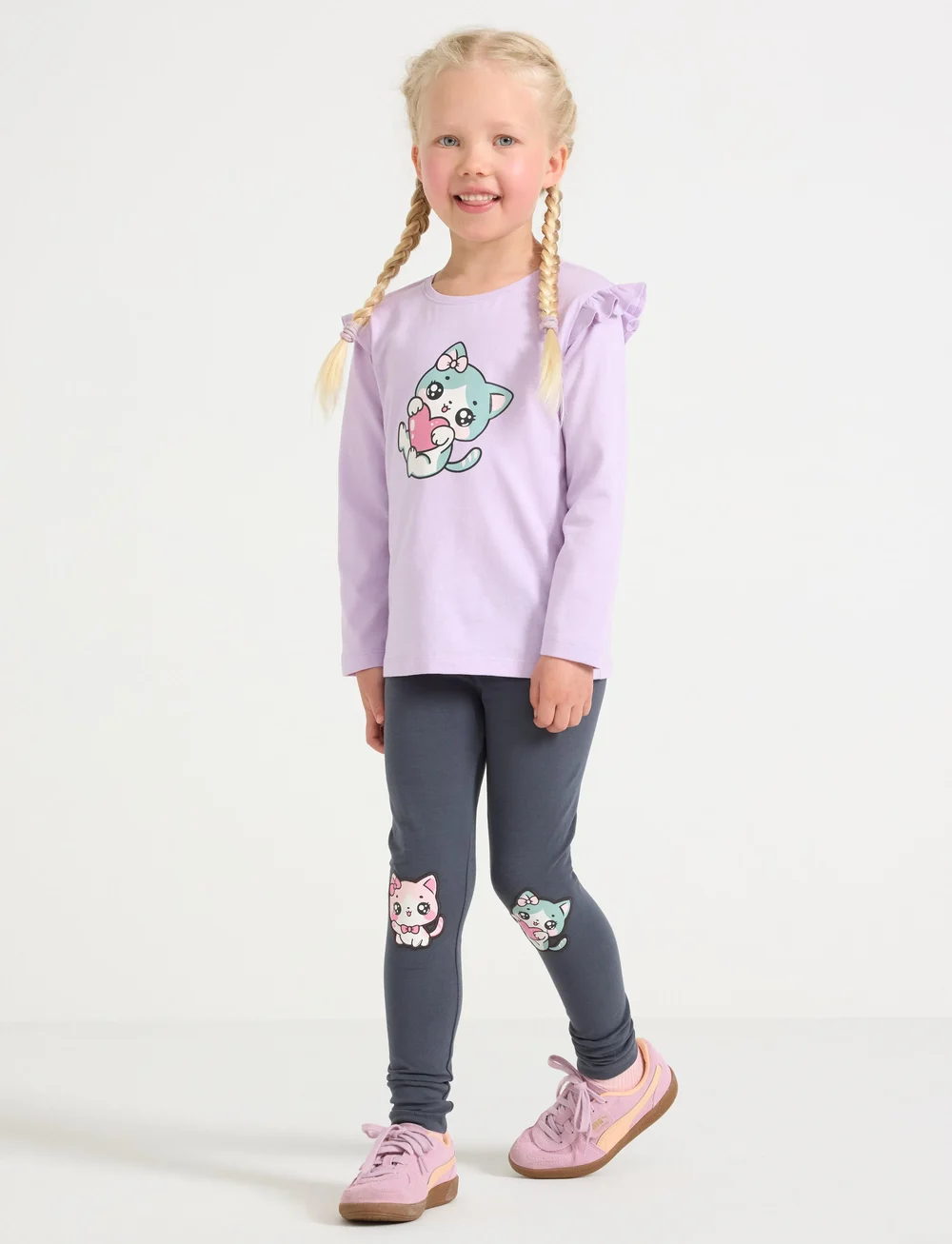 Lindex - Leggings cat applique at knees - leggings - dark grey - 0