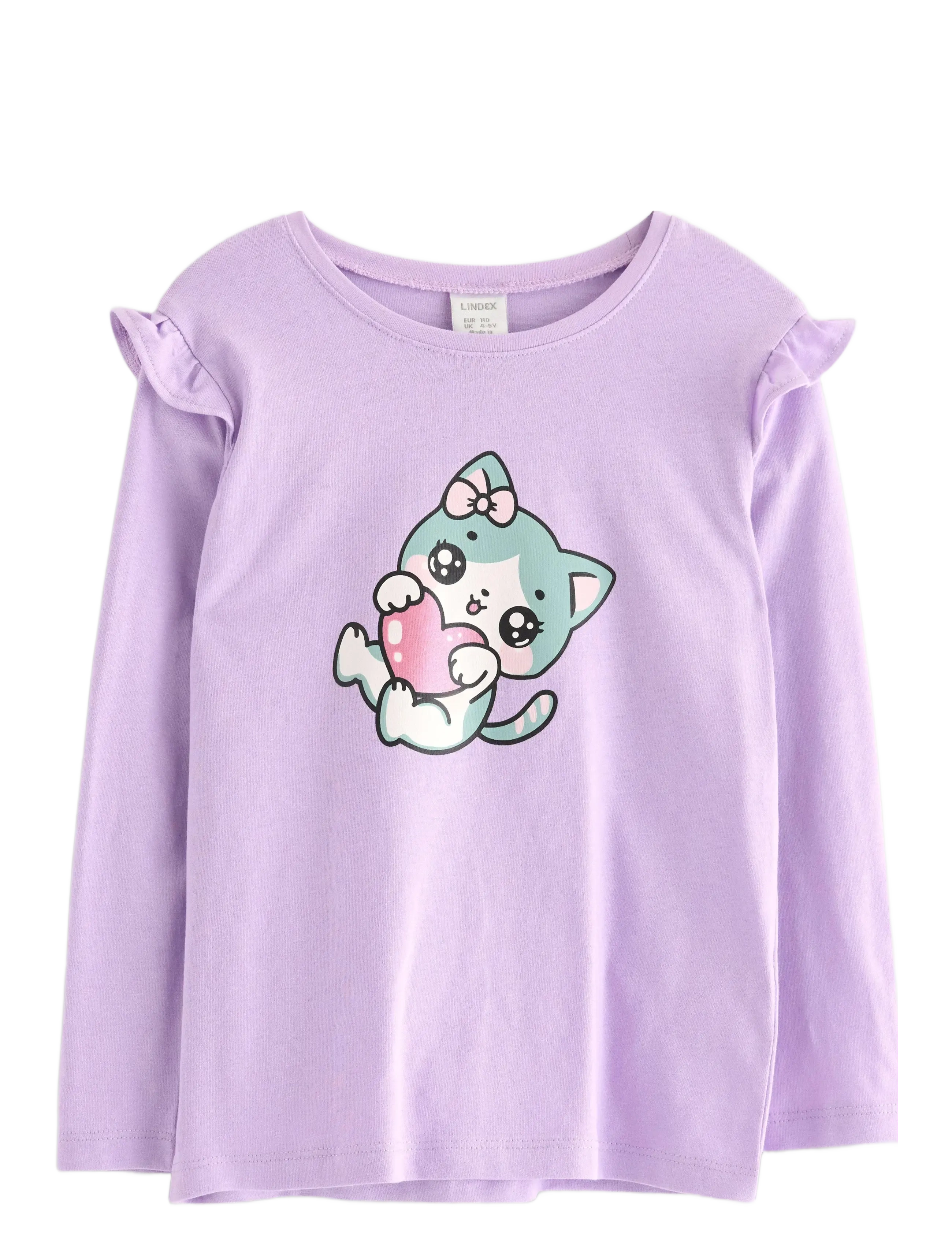LINDEX Oberteil With Frill Detail Cat Prin Lila - 98 - Kinder