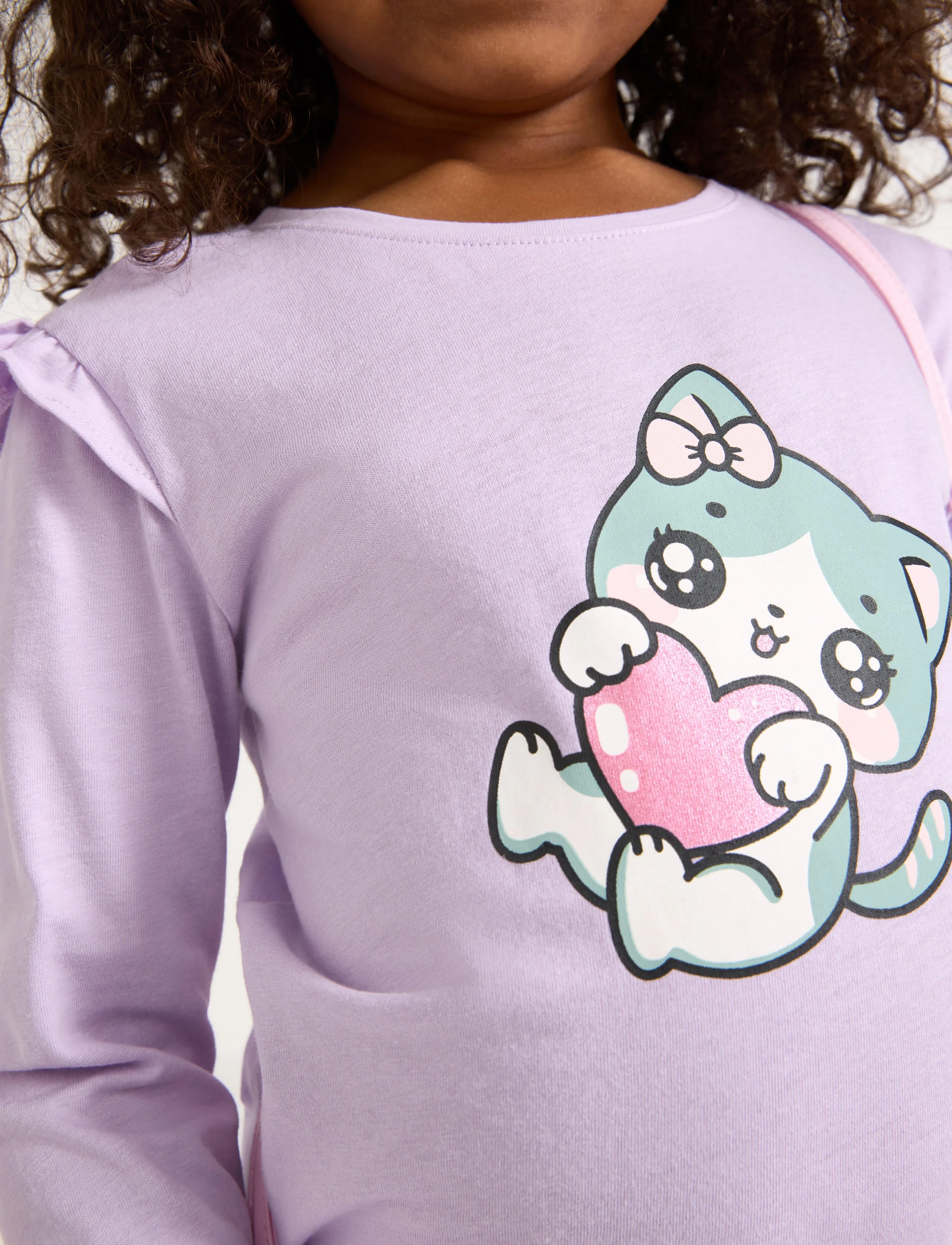 Lindex - Top with frill detail cat prin - lange mouwen - light lilac - 4