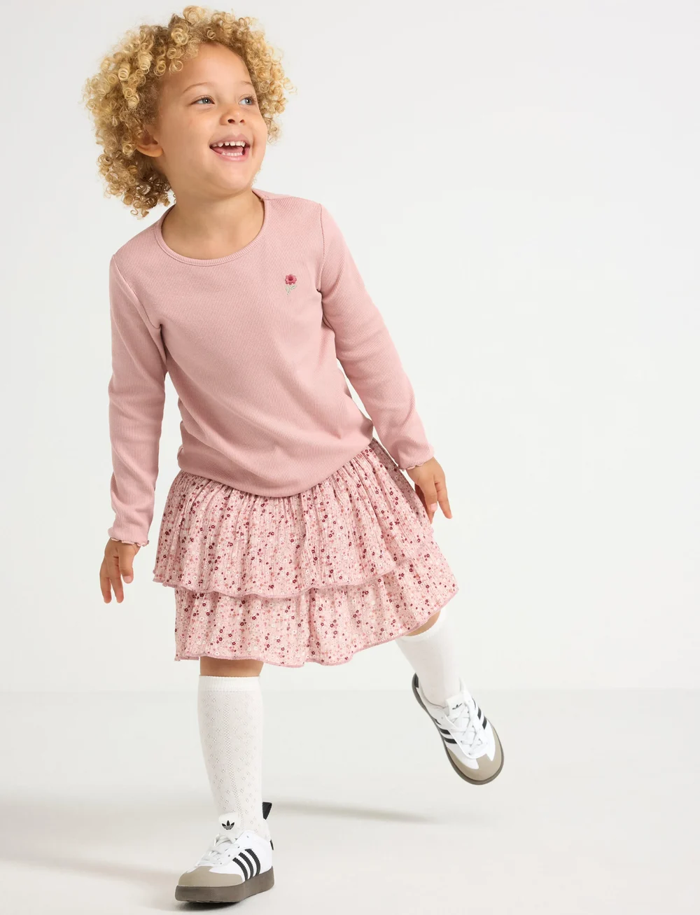 Lindex - Skirt flounce flower AOP - miniseelikud - dusty pink - 0