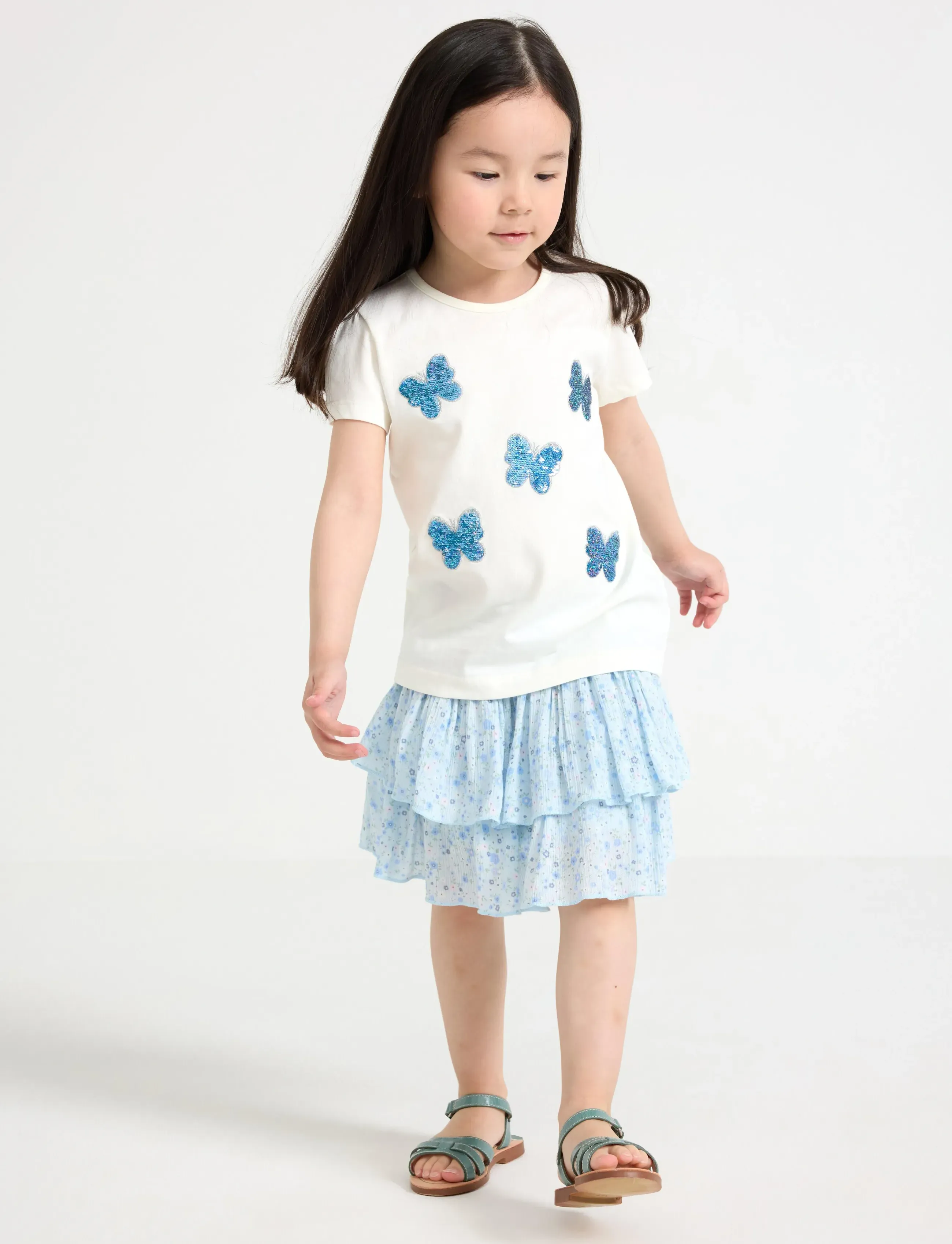 Lindex Flounce Skirt In Viscose, 134, Blue, Nederdele > Korte Nederdele, Børn