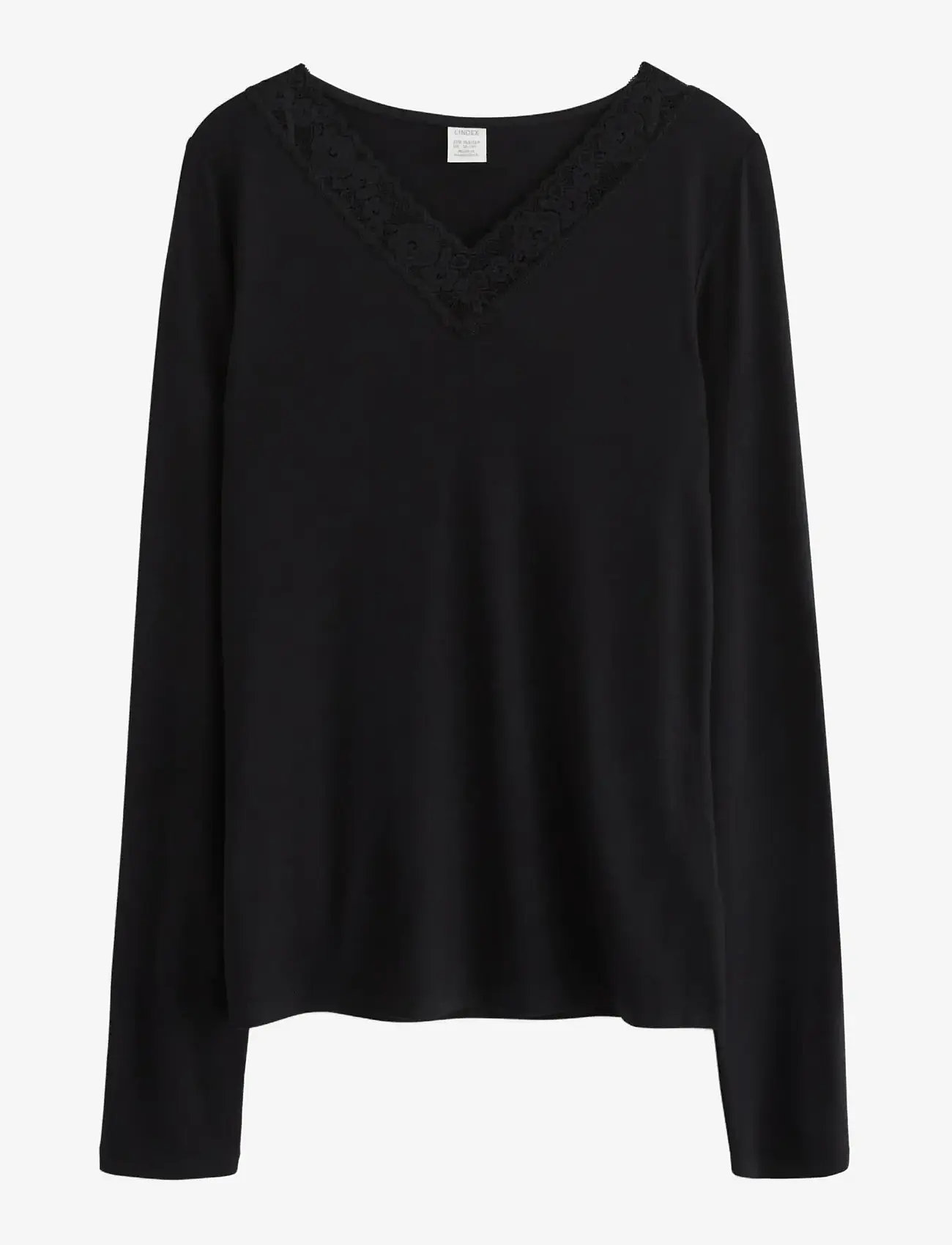 Lindex - Top viscose with lace - langærmede t-shirts - black - 1