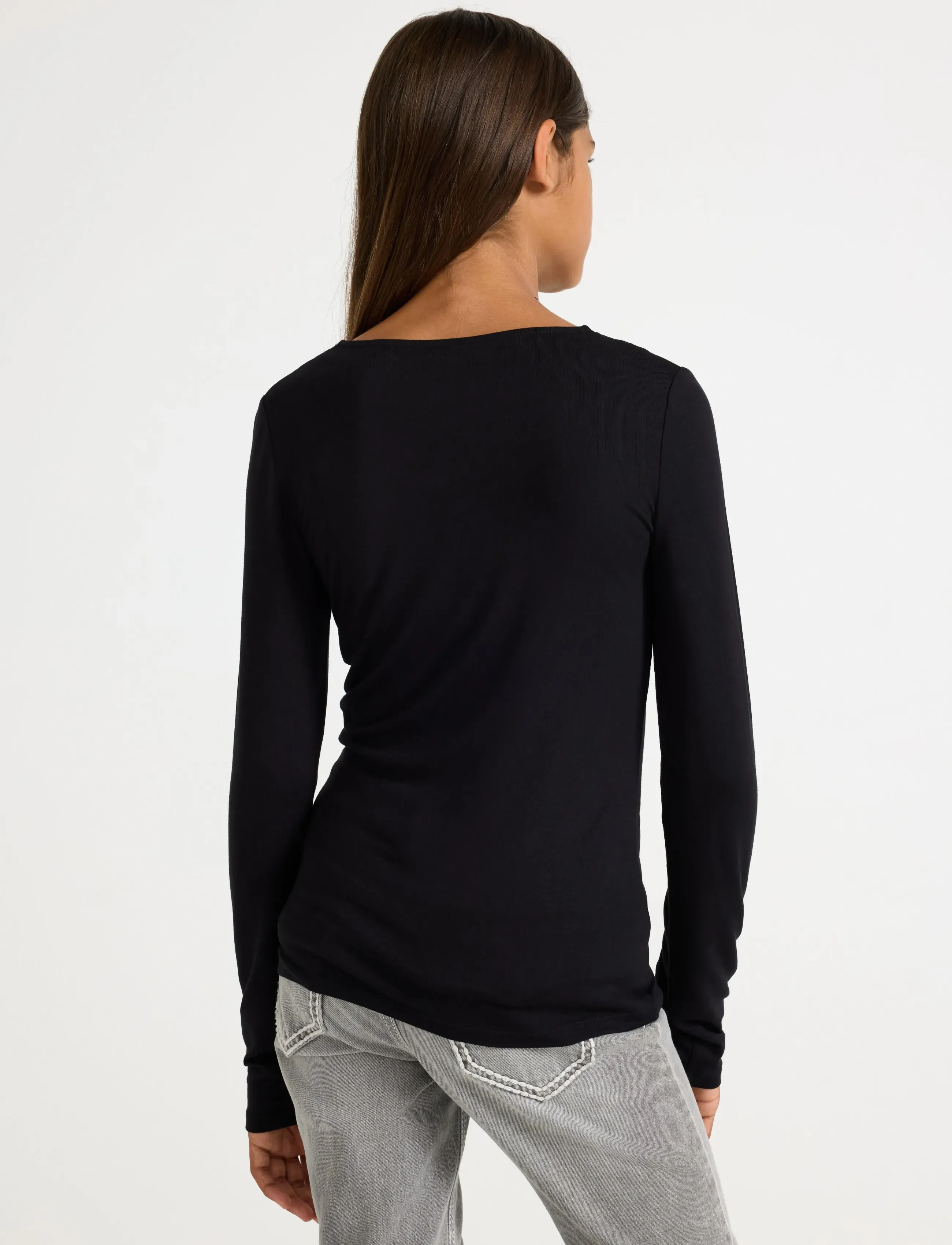 Lindex - Top viscose with lace - pikkade varrukatega t-särgid - black - 3