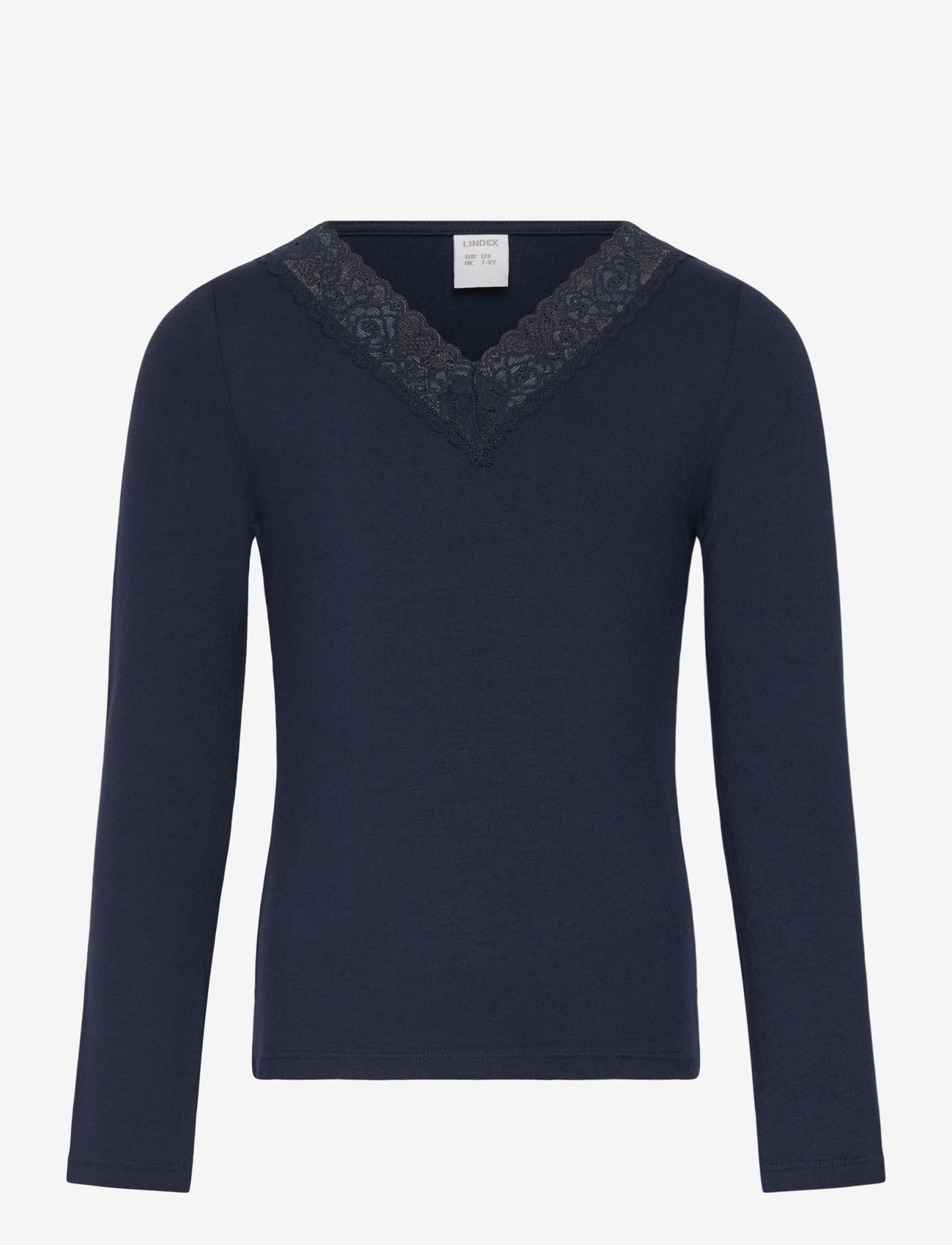 Lindex - Top viscose with lace - marškinėliai ilgomis rankovėmis - navy - 1