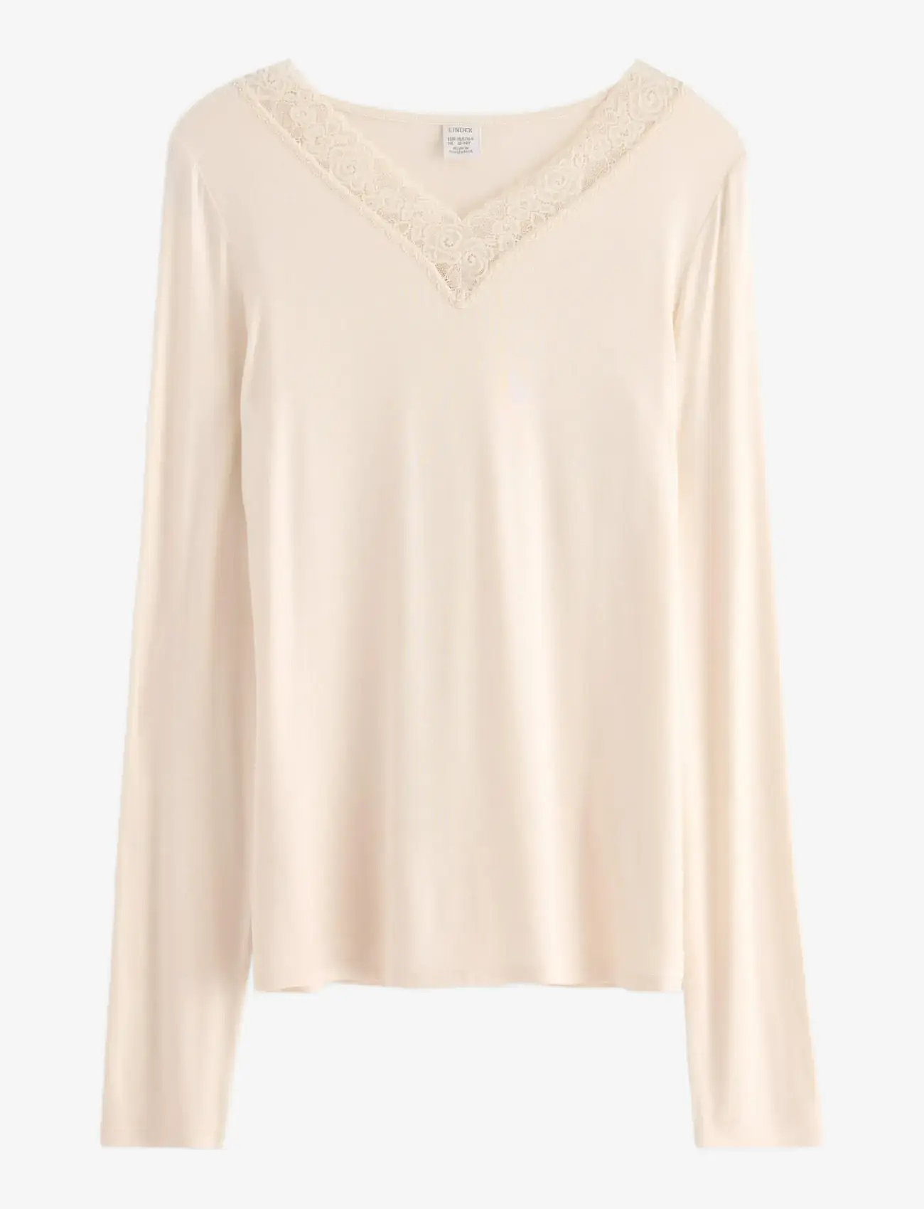 Lindex - Top viscose with lace - långärmade t-shirts - off white - 1