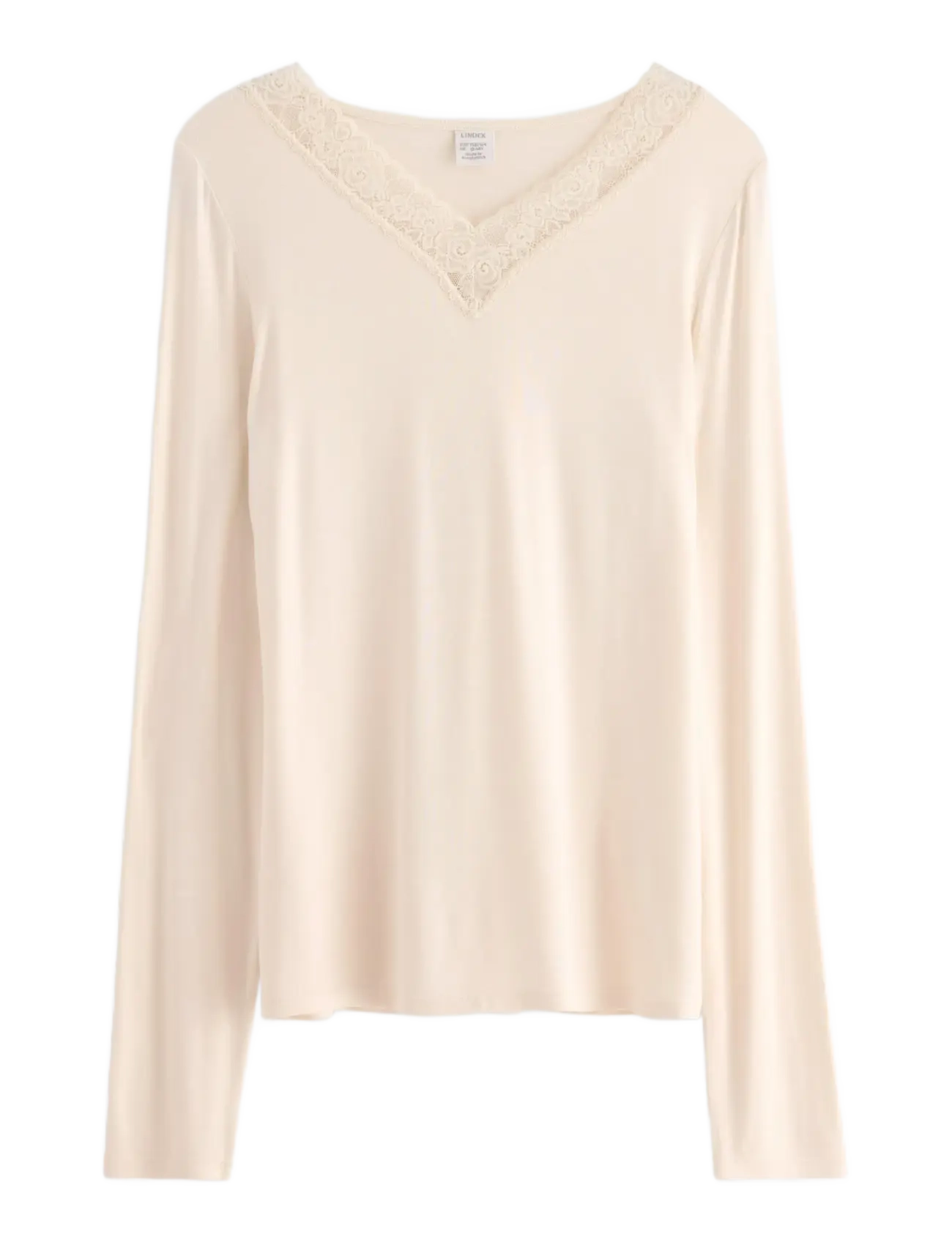 Lindex Top viscose with lace - T-shirts - OFF WHITE / cream