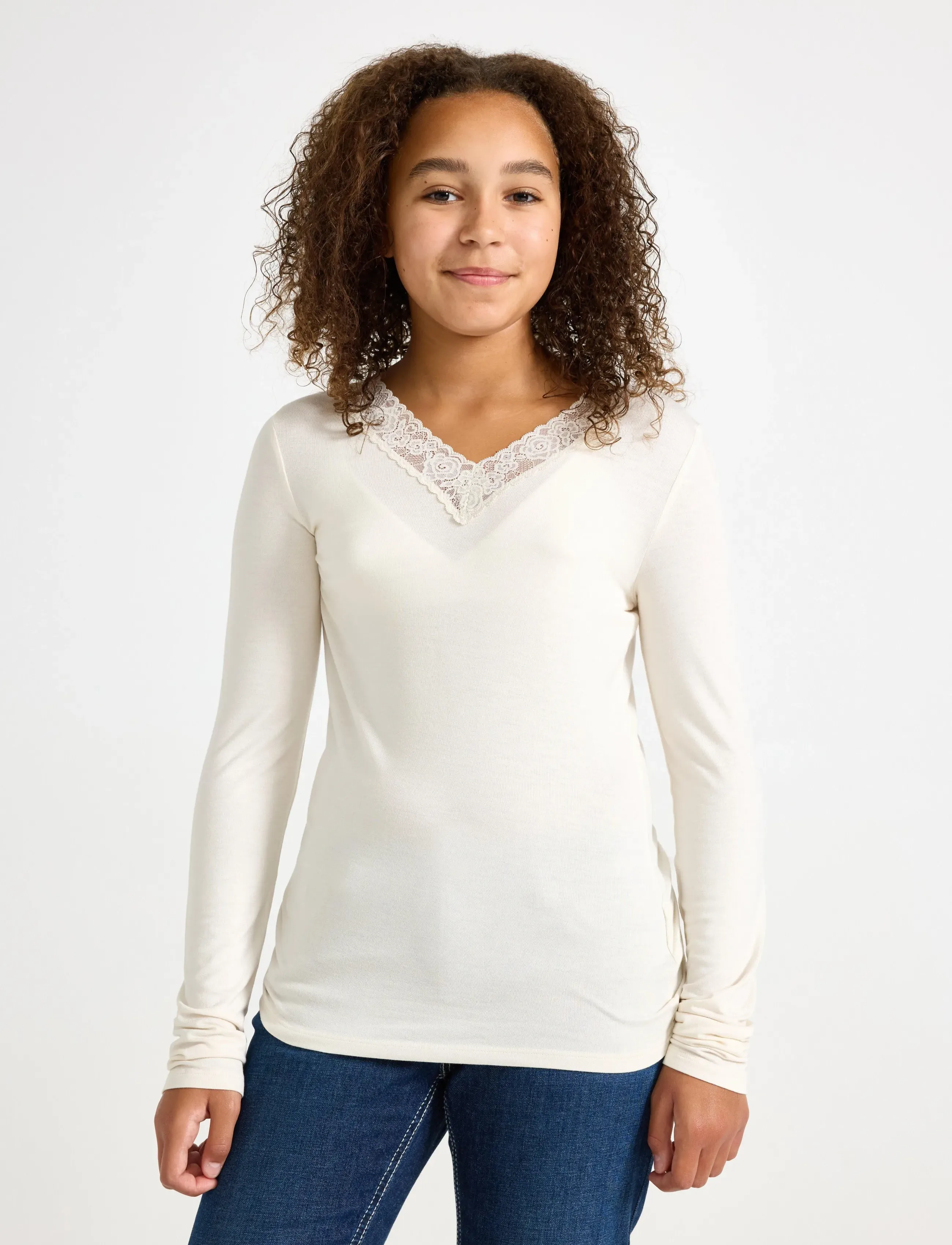 Lindex Top viscose with lace - Oberteile & T-Shirts - OFF WHITE / cream
