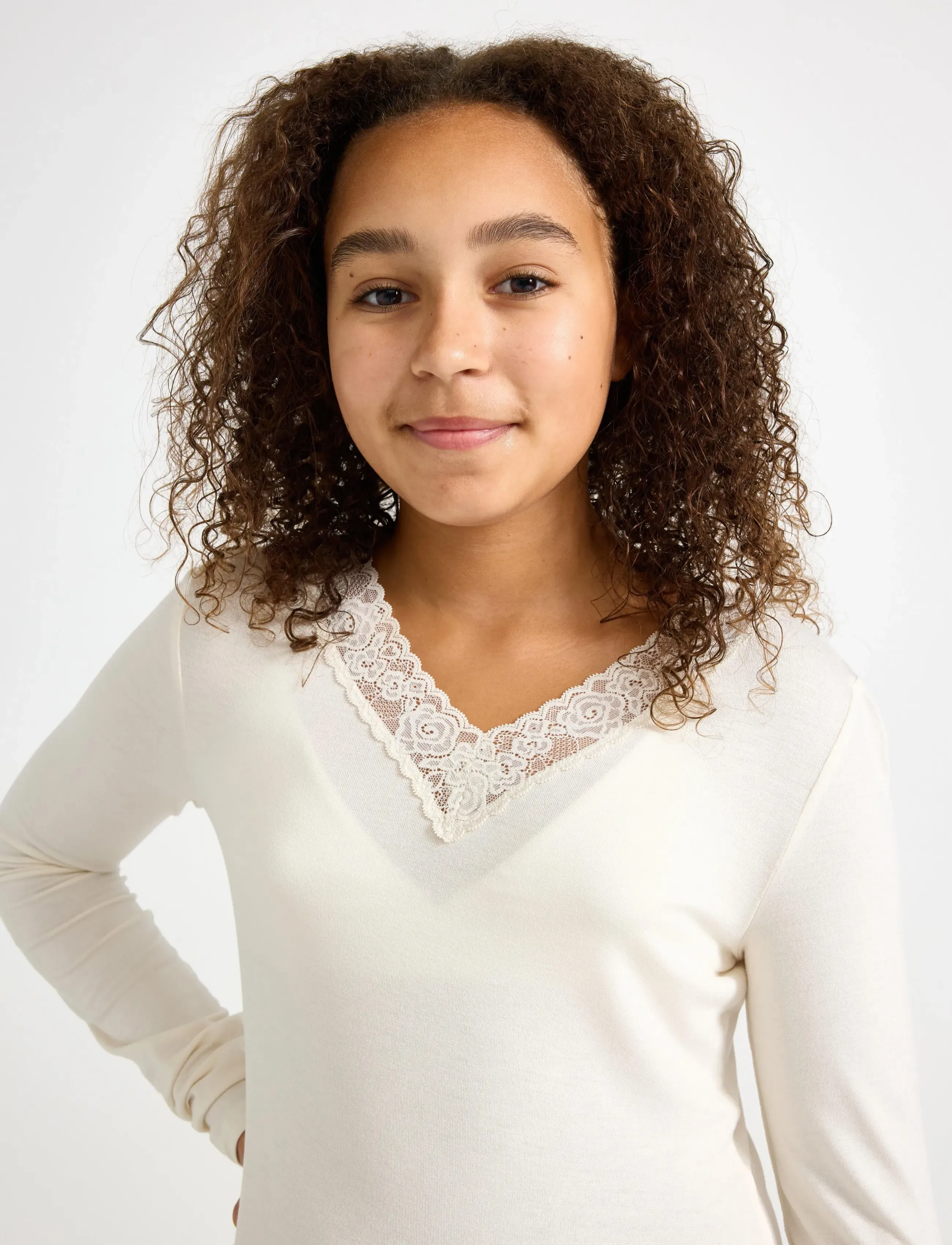 Lindex - Top viscose with lace - langärmelig - off white - 4