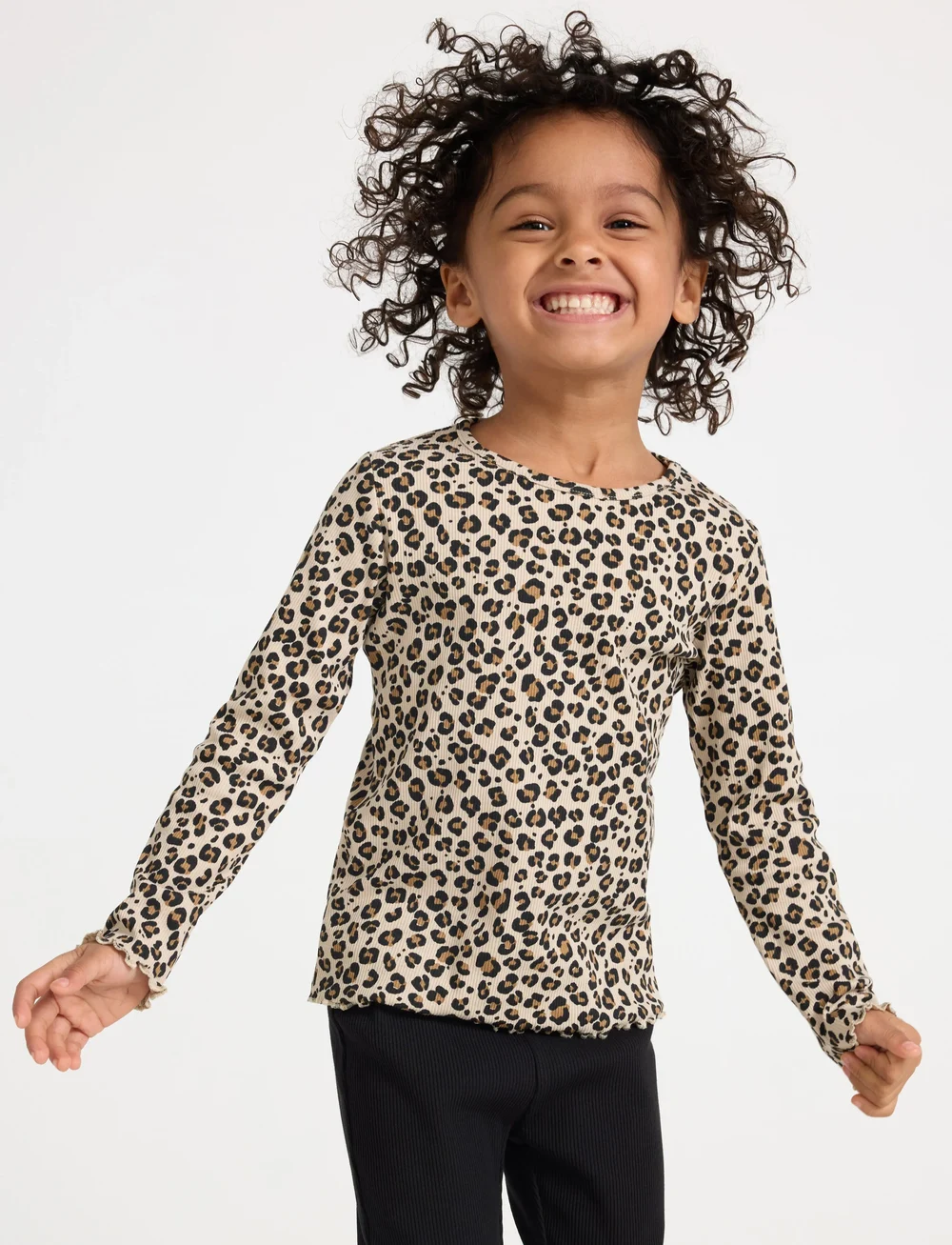 Lindex - Top ls rib leo - langärmelig - beige - 0