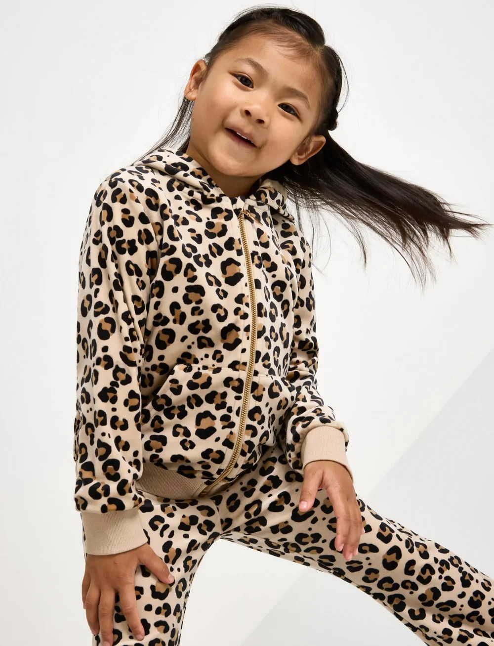 Lindex - Hoodjacket velour AOP leo - hettegensere - beige - 0