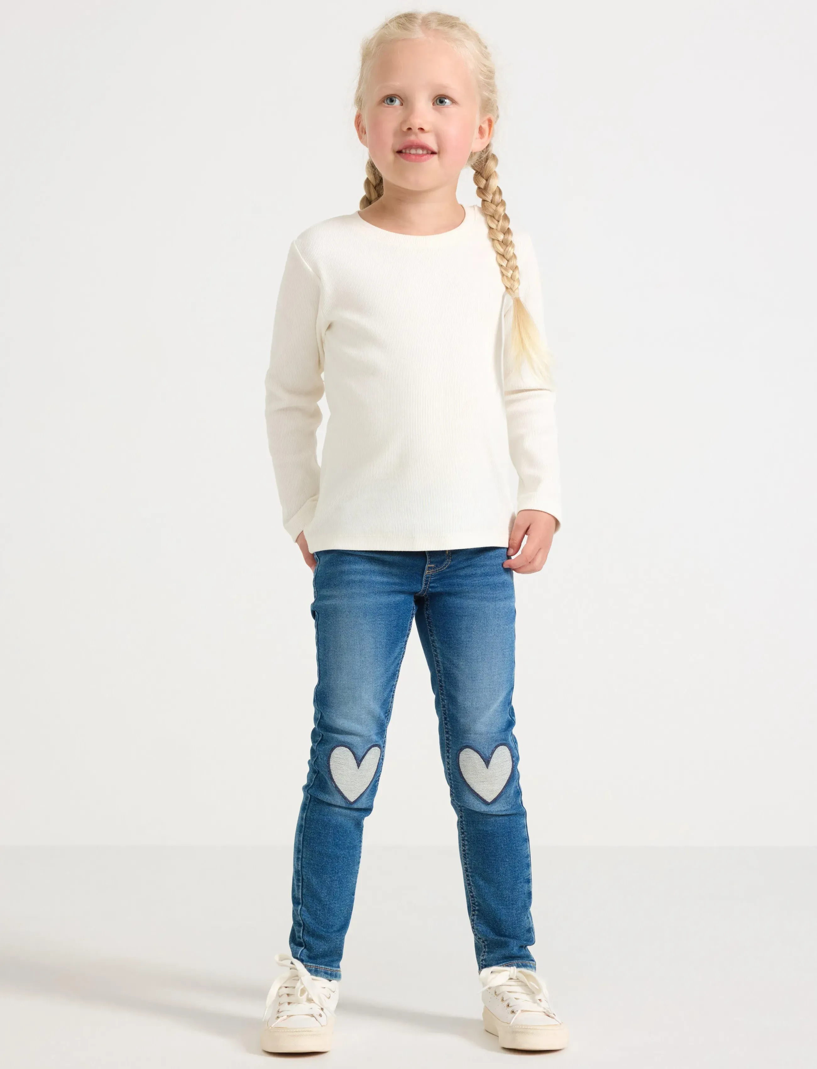 Lindex Trousers Denim Sara Heart Knee, 104, Blue, Jeans > Almindelige Jeans, Børn
