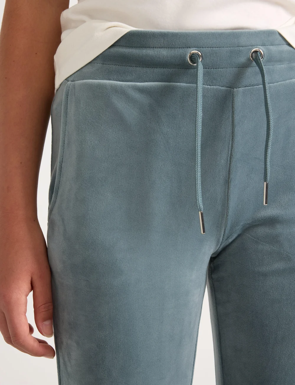 Lindex - Utsvängda byxor i velour - jogginghosen - dusty aqua - 4