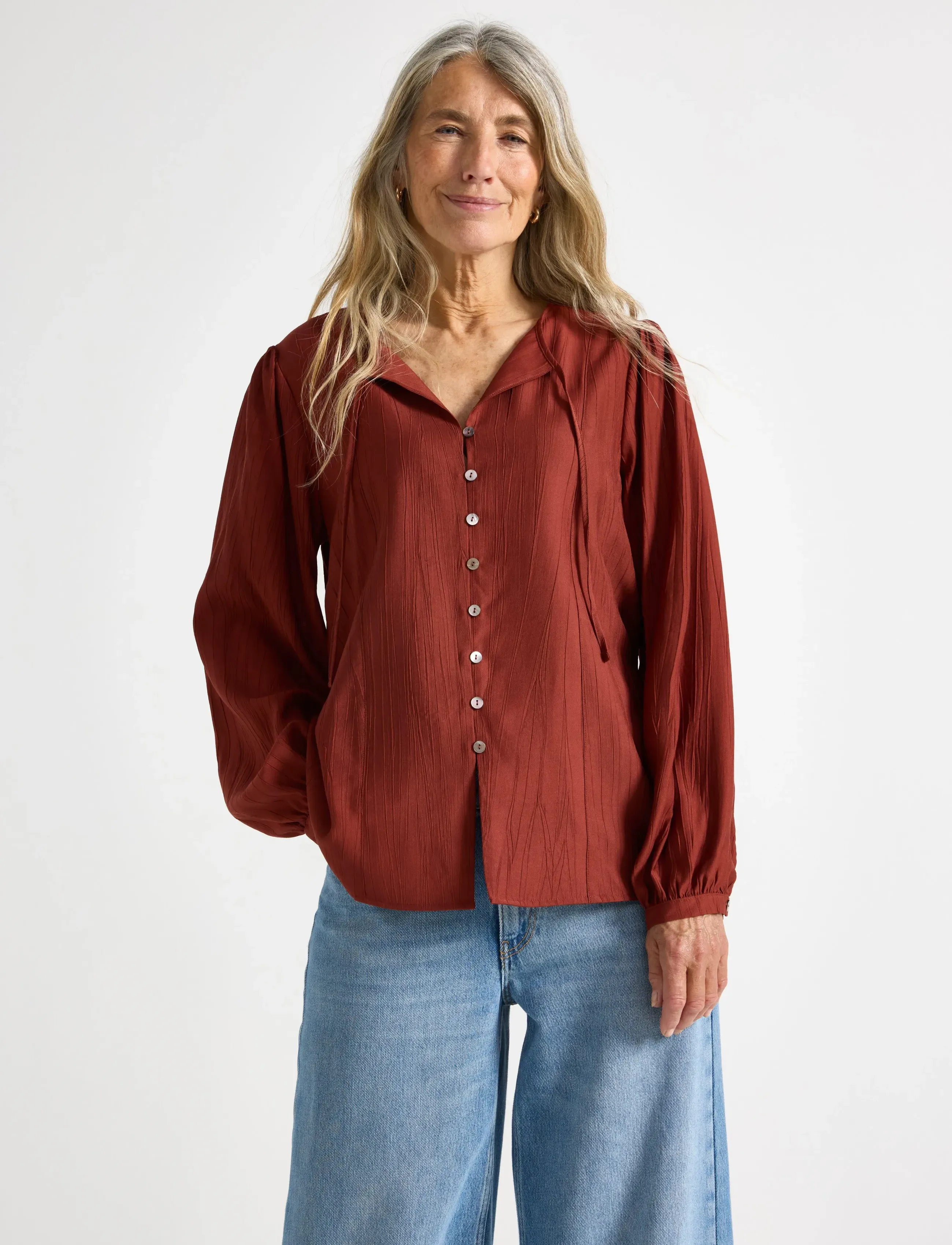 Lindex Blouse Louise, XS, Blouses, Rot - Long-sleeved, Frauen