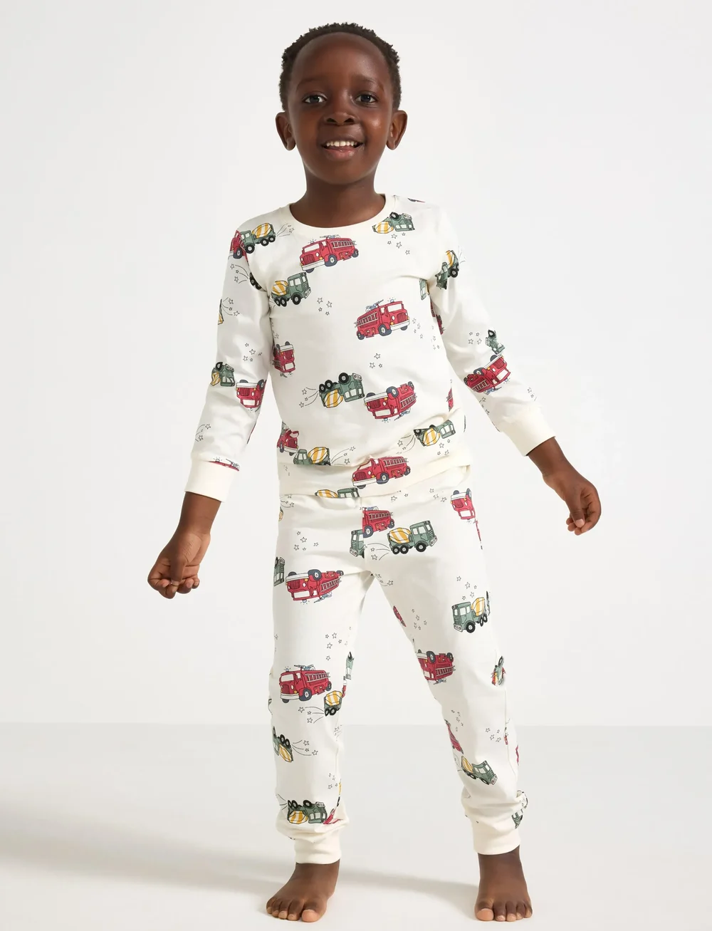 Lindex - Pyjamas fire trucks Working v - pyjama-sets - white - 0
