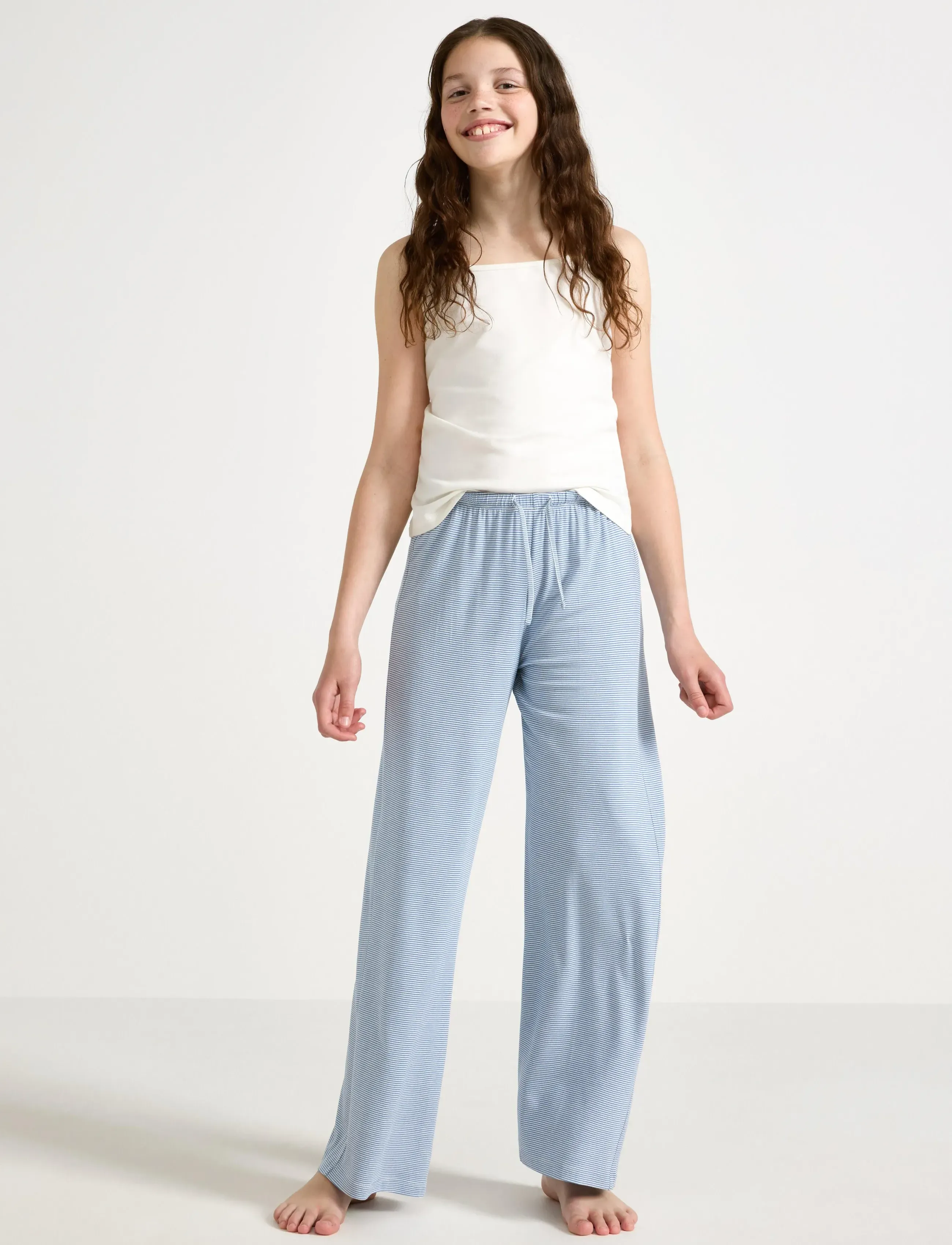 Lindex Trousers Pyjama Wide, 128, Blue, Pyjamas > Pyjamasbukser, Børn