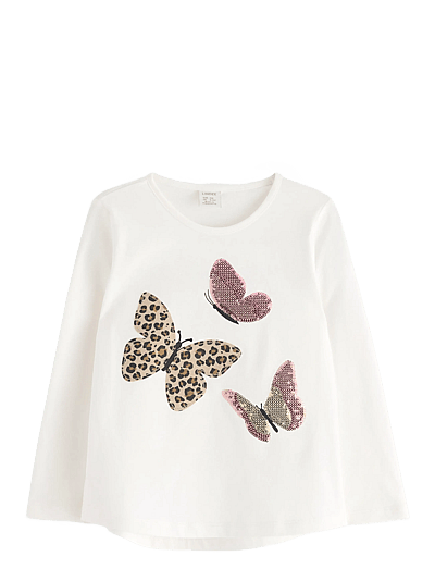 Lindex Top ls leo sequins butterfli - Pikkade varrukatega T-särgid - LIGHT DUSTY WHITE / white