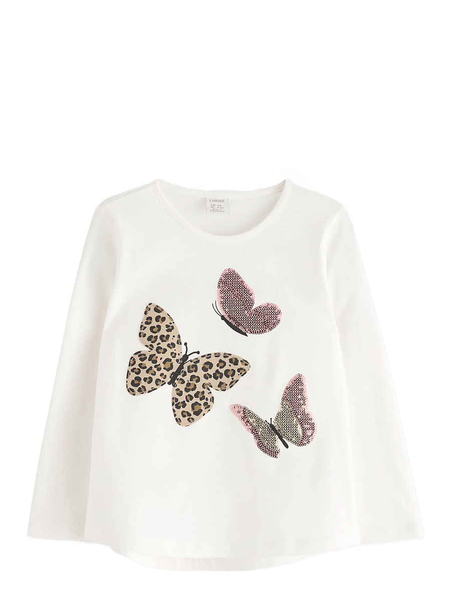 Lindex - Top ls leo sequins butterfli - långärmade t-shirts - light dusty white - 1