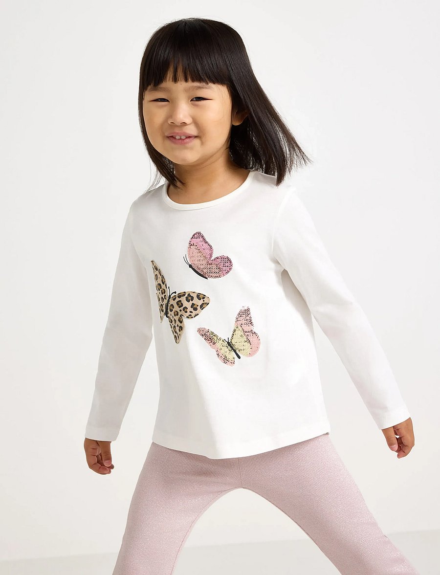 Lindex - Top ls leo sequins butterfli - långärmade t-shirts - light dusty white - 0