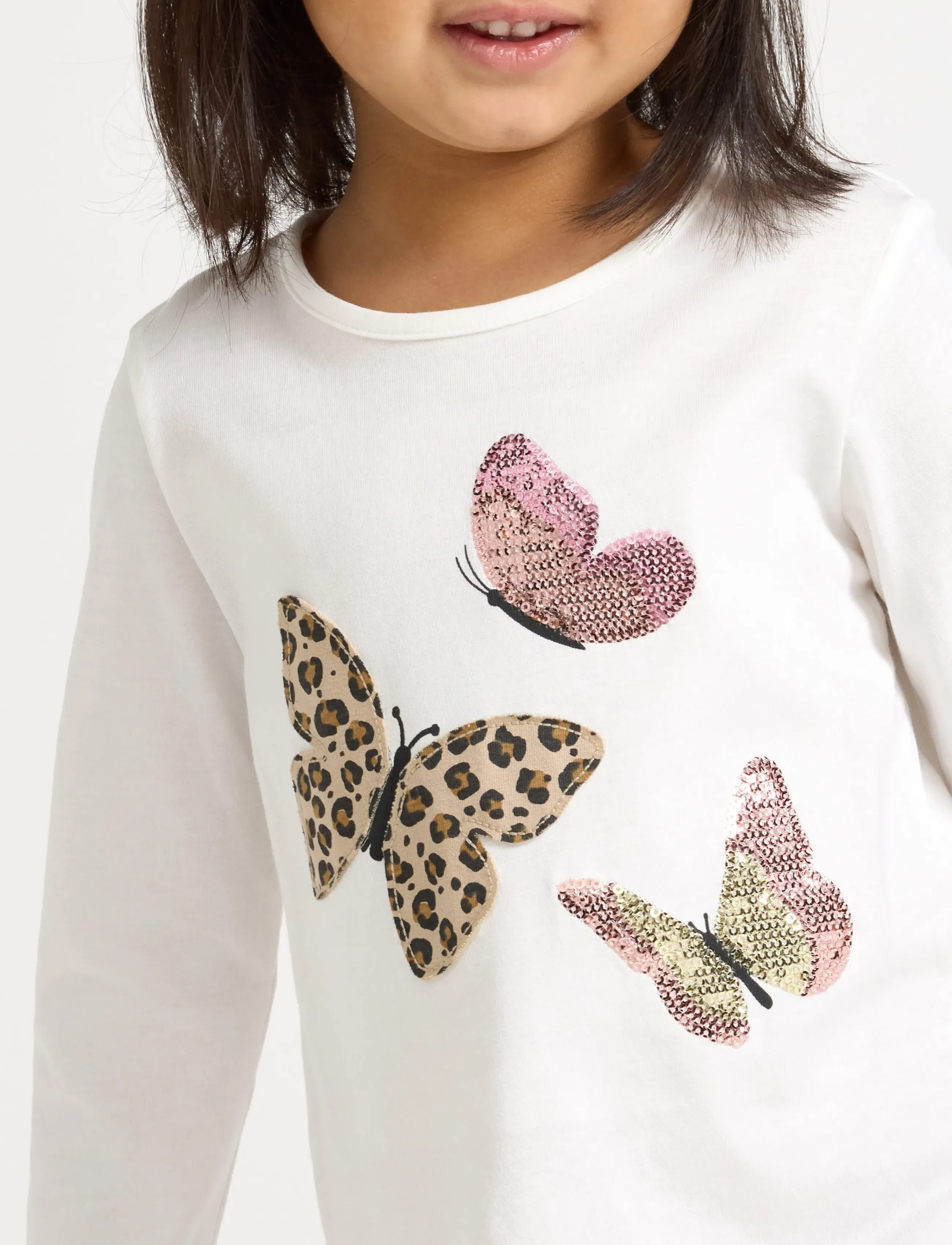 Lindex - Top ls leo sequins butterfli - langärmelig - light dusty white - 4