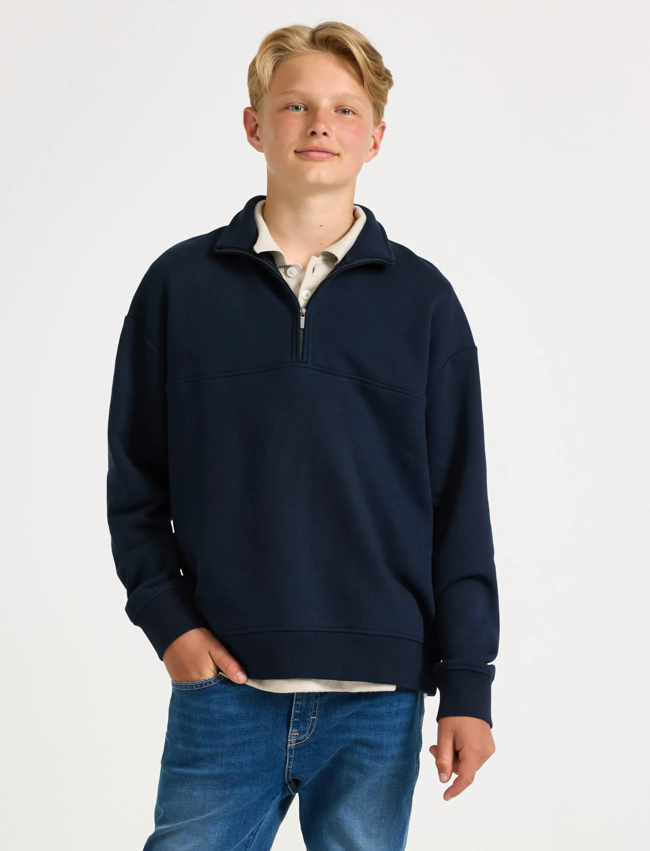 Lindex Sweater halfzip solid cut n s - Bluzy - DARK NAVY / navy