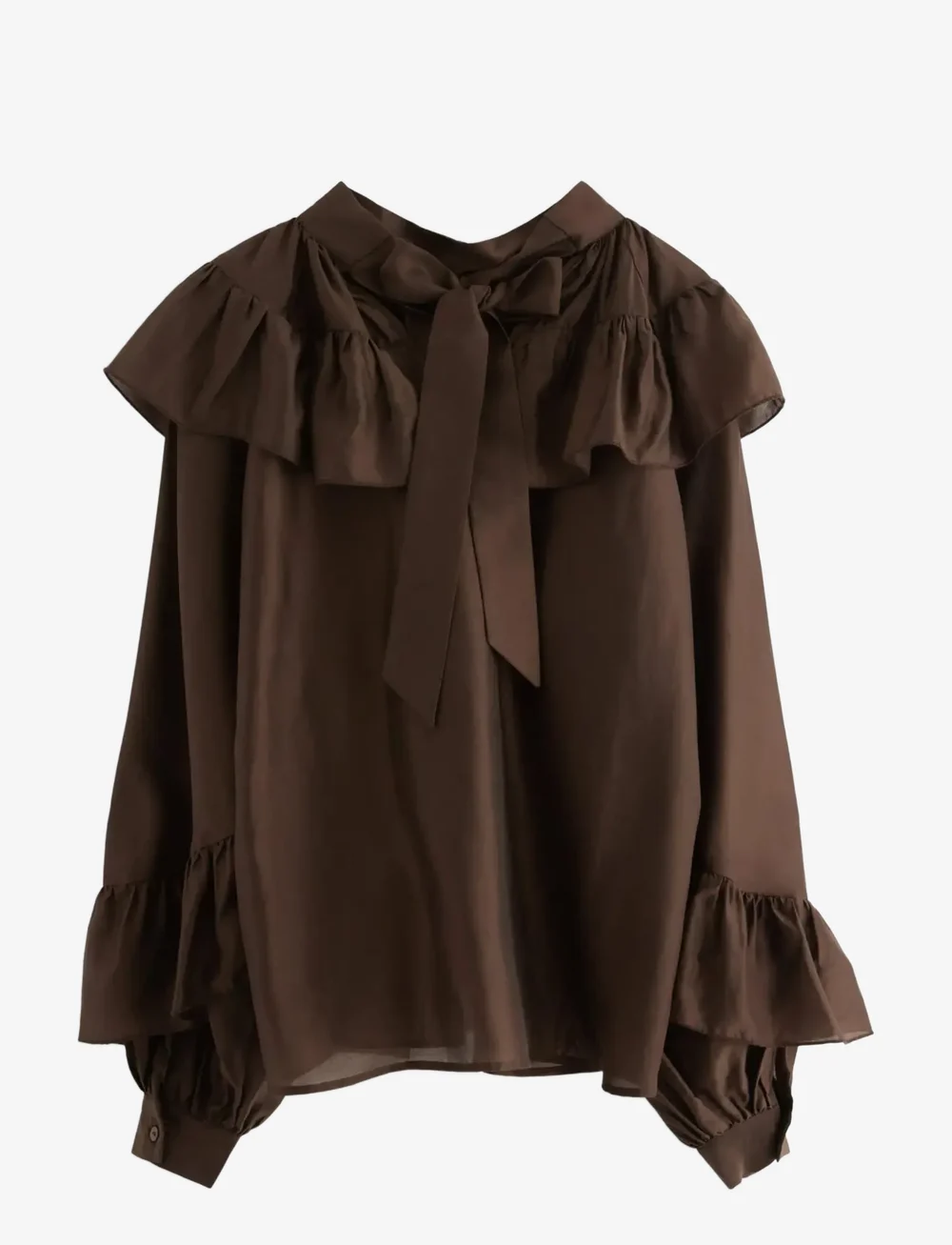 Lindex - Bluse med volanger - langærmede bluser - brown - 1