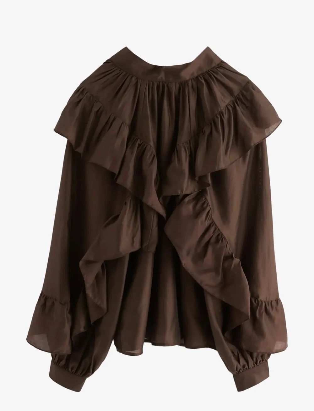 Lindex - Bluse med volanger - langærmede bluser - brown - 2
