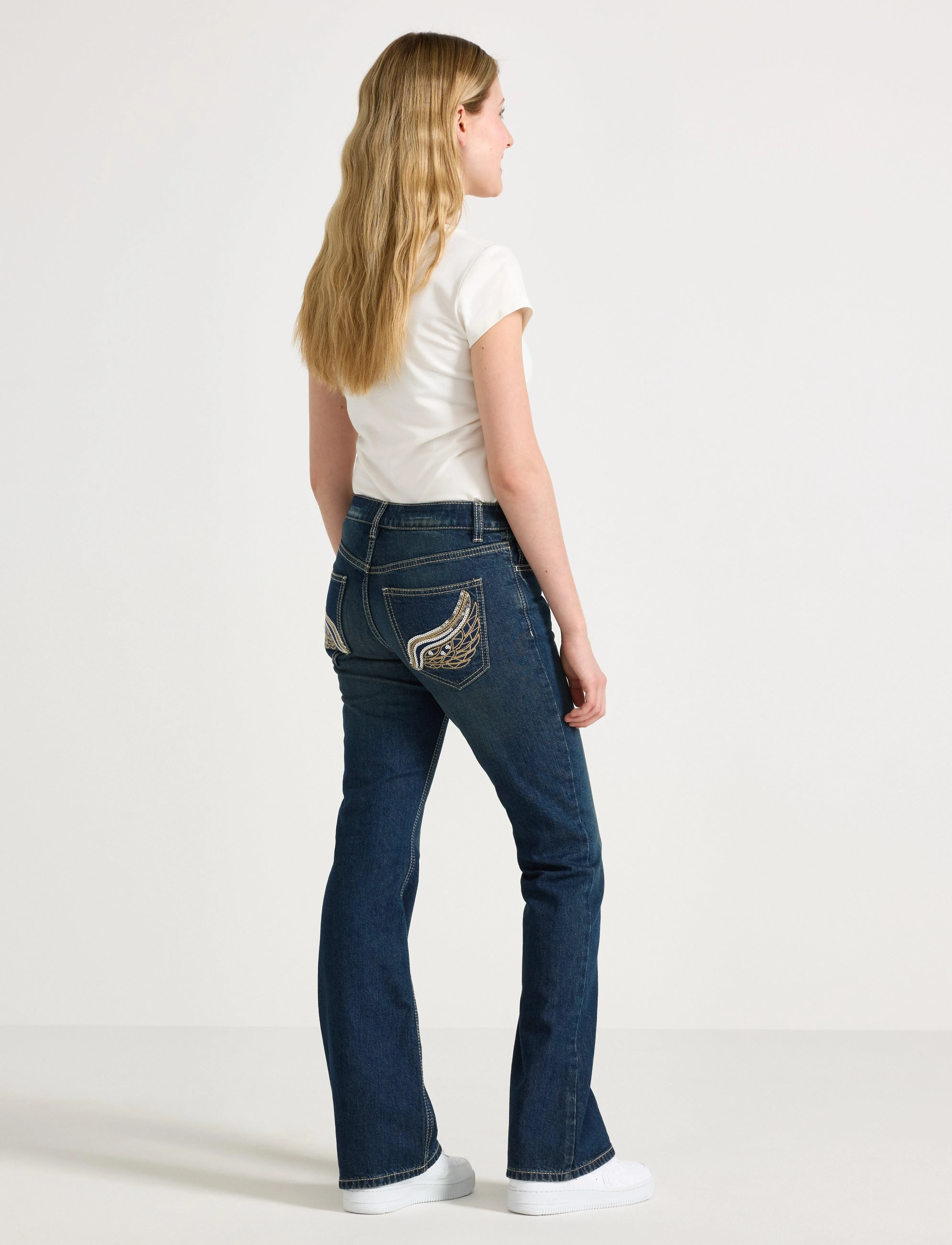 Lindex - Trousers denim Freja embroider - dark denim - 3