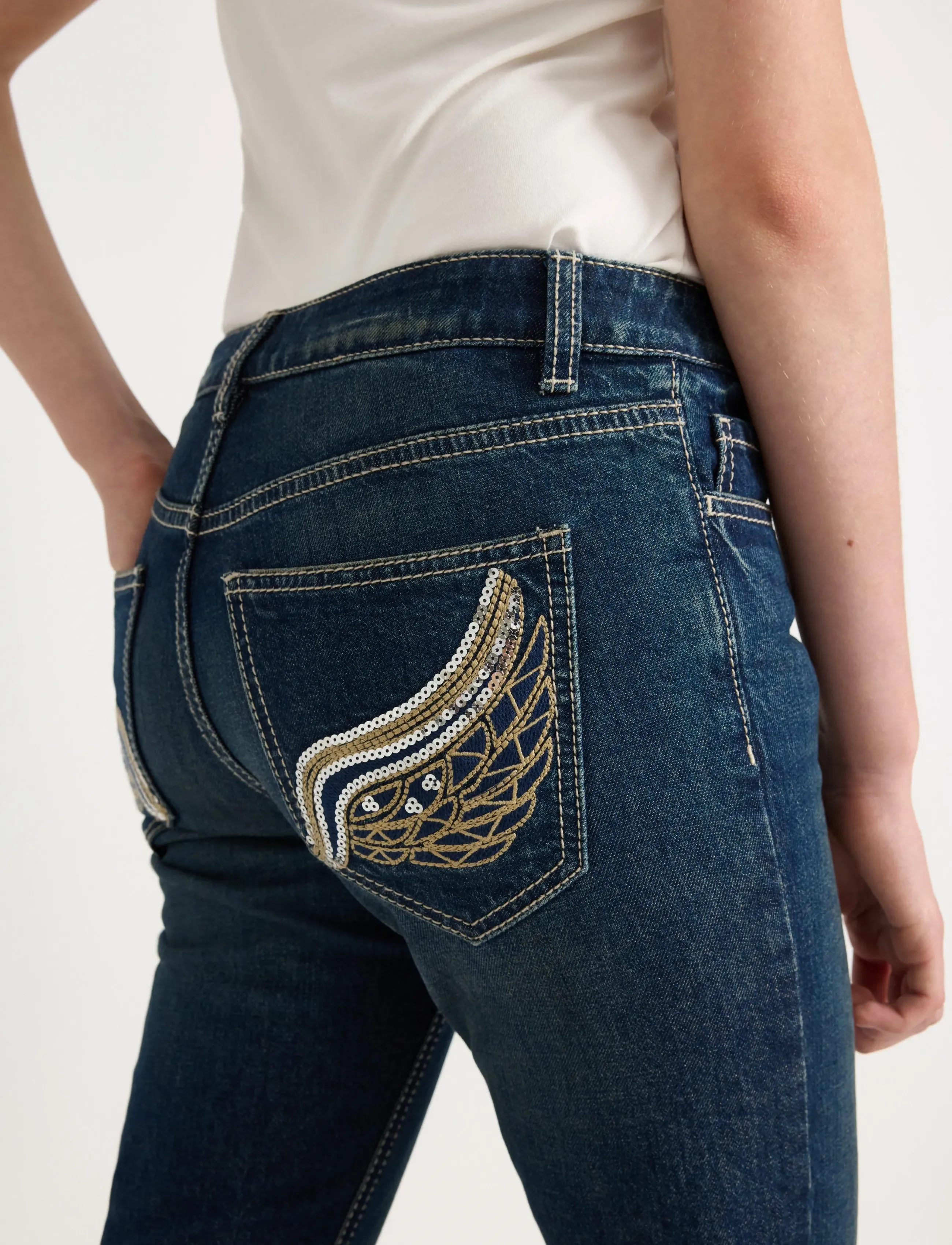 Lindex - Trousers denim Freja embroider - dark denim - 4