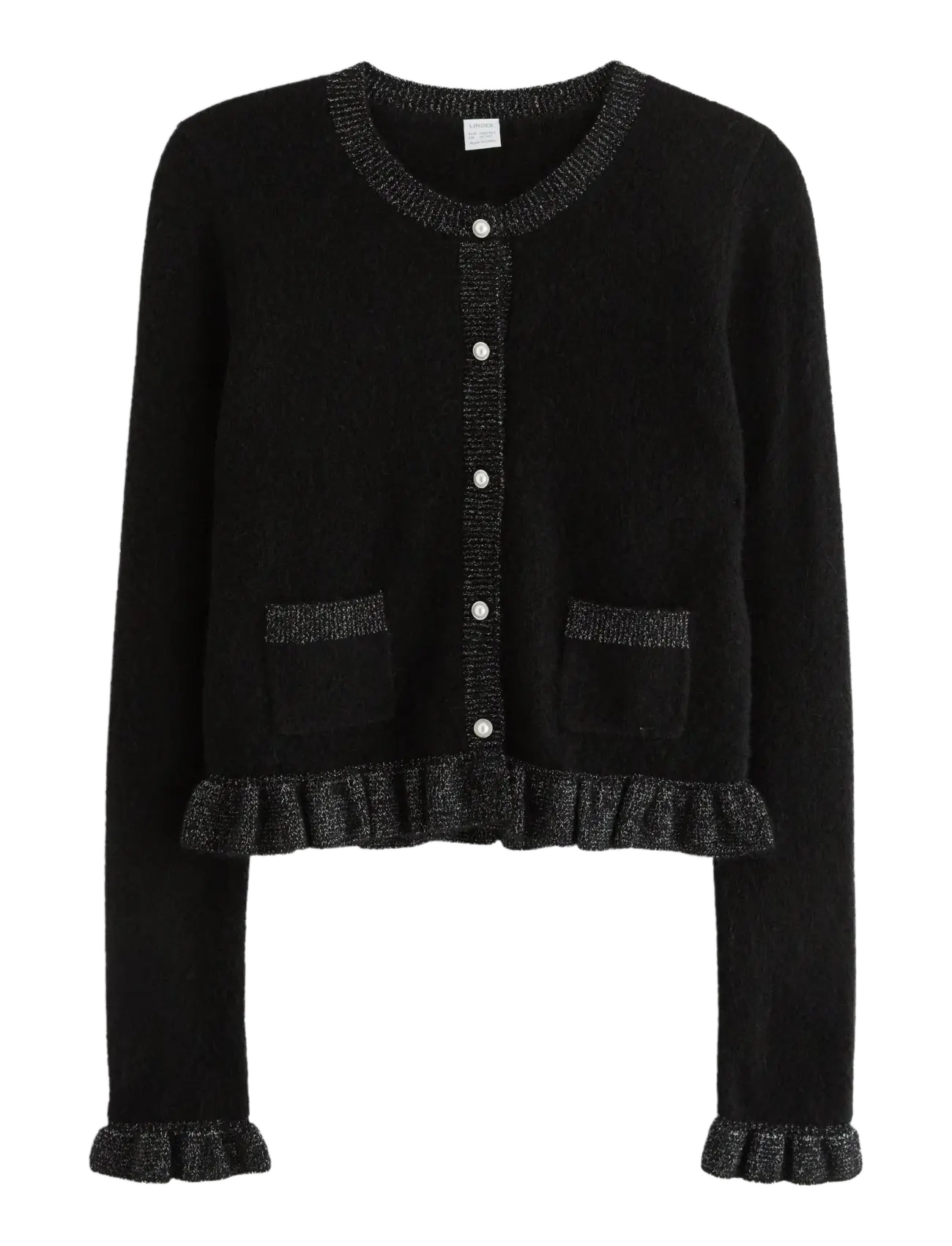 Cardigan with flounces and pea - BLACK