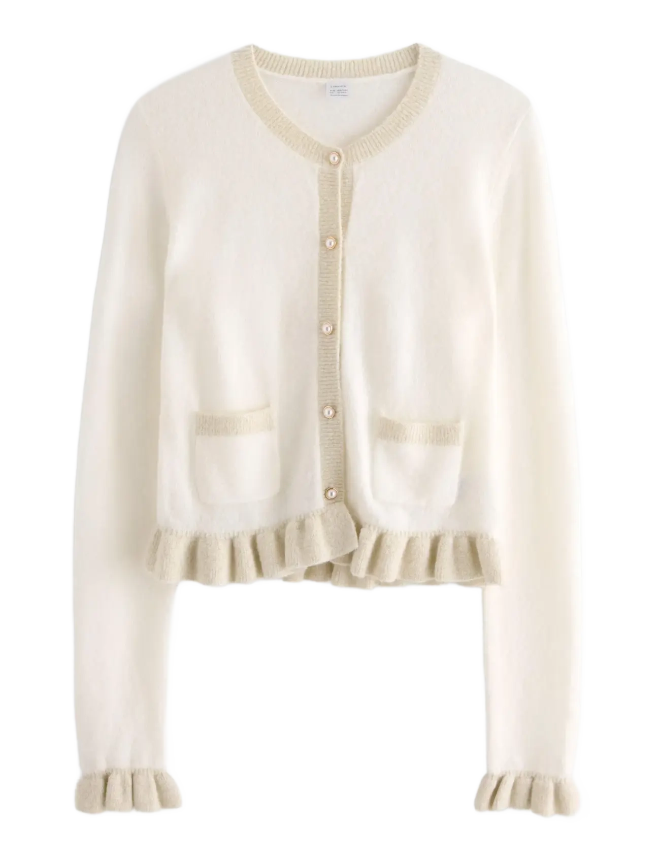 Cardigan with flounces and pea - OFF WHITE