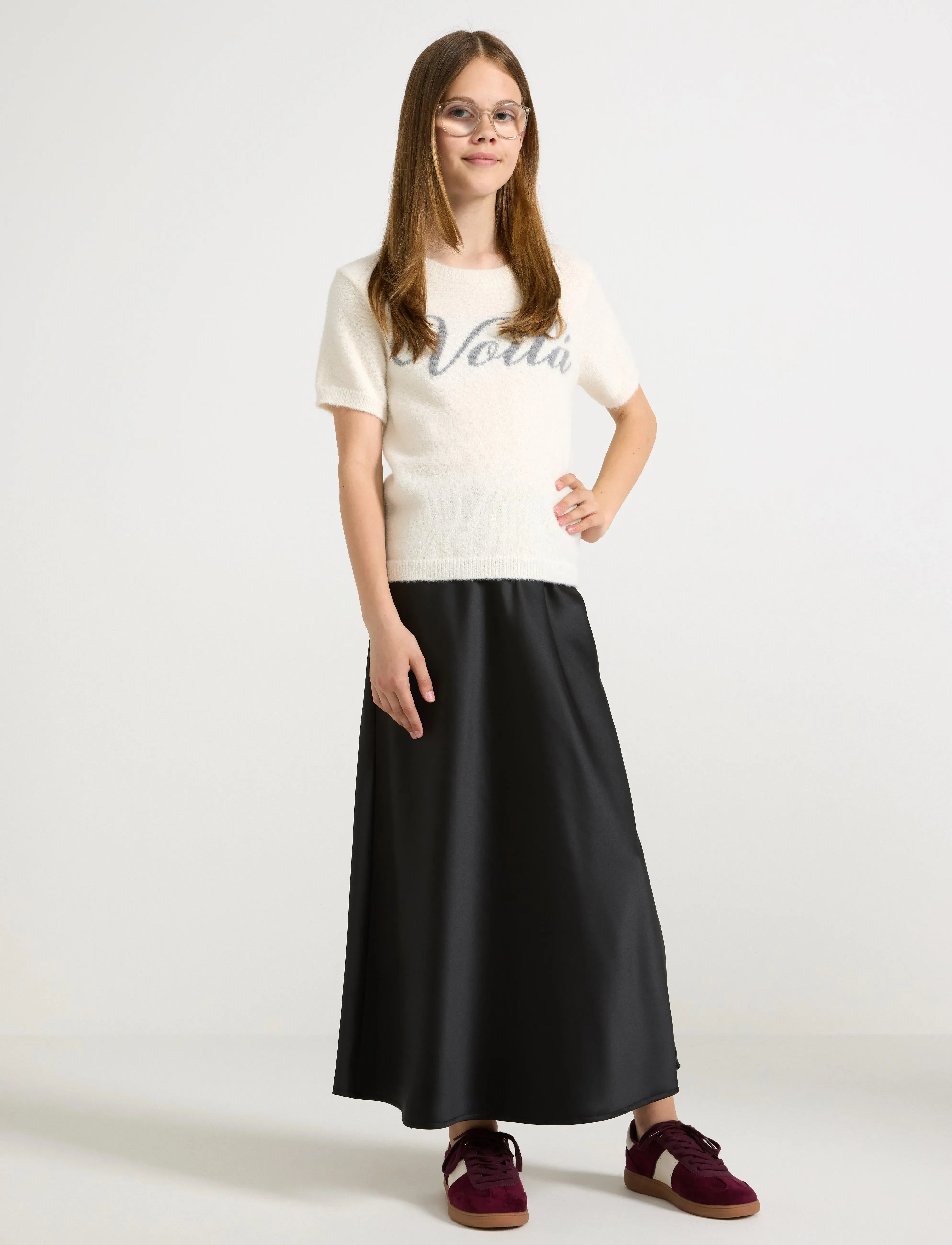 Lindex Skirt Satin Bias, Børn, Satin Bias Nederdel, Sort, Str: 152